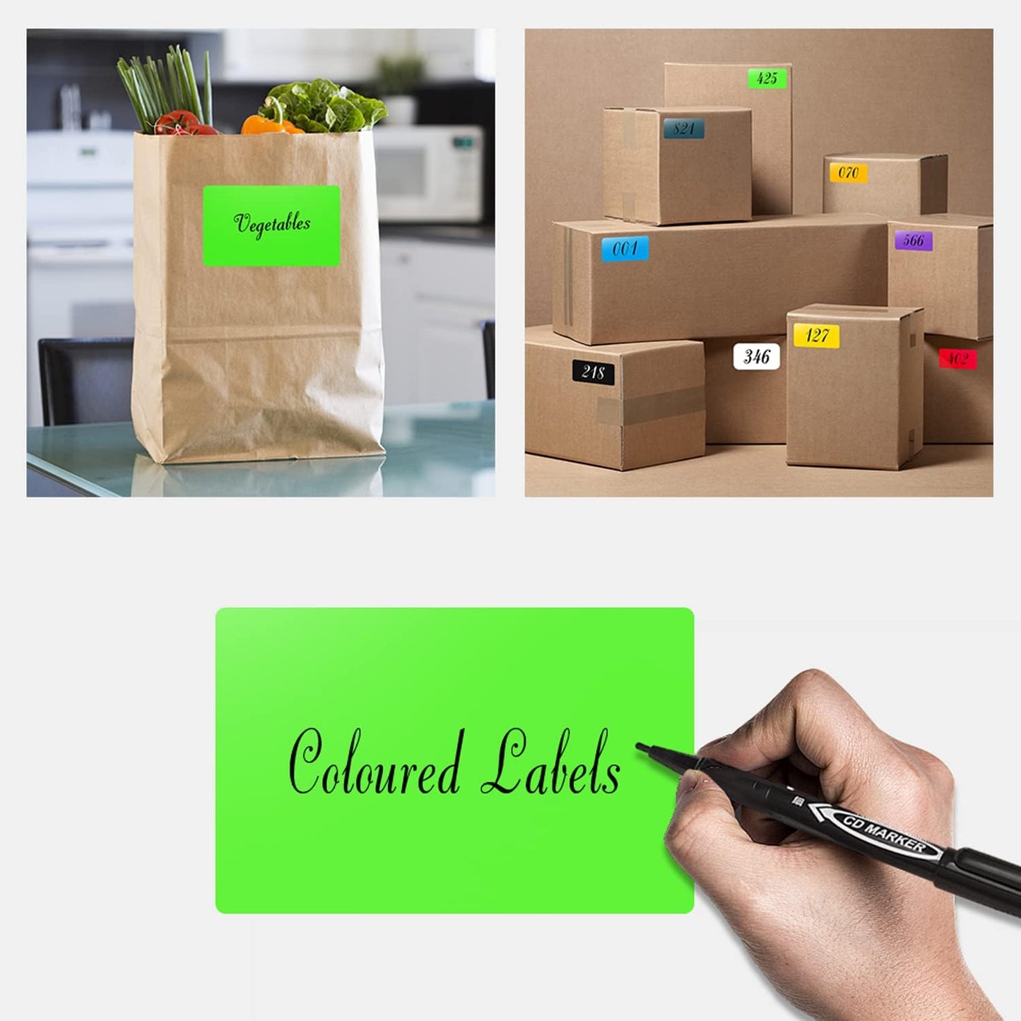 Rectangle Labels Sticker 3×5 Inch Vinyl Floor Stickers Color Coding Name Tags Roll Removable 200 PCS, Fluorescent Green