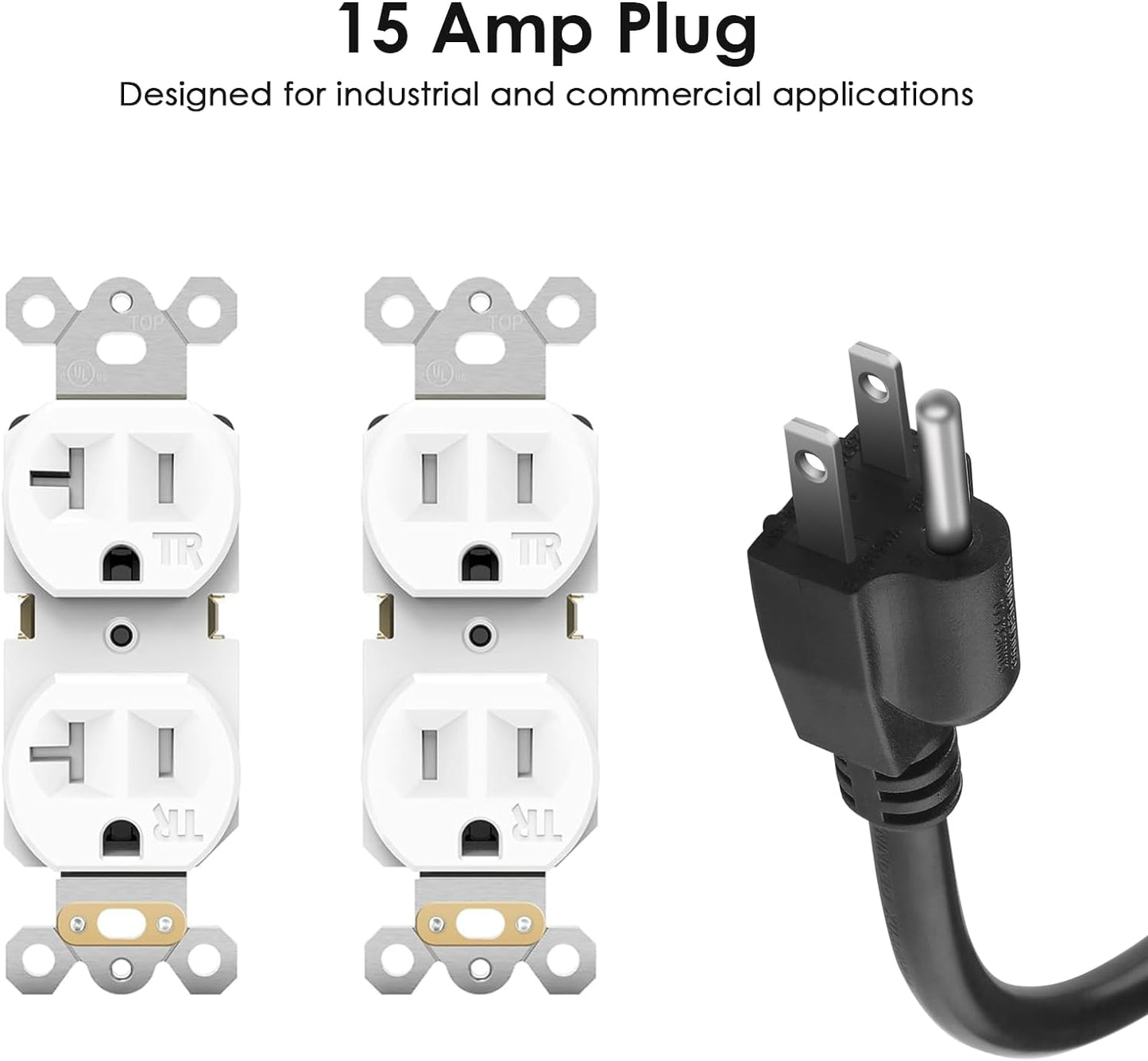 JUNNUJ 20 Amp Power Strip Surge Protector 4800J, Heavy Duty 8 Outlet Metal Multi Angle Mount, 20A Garage Power Strip Shop 6-20R T-Slot, 5-15P Plug 12 Gauge Extension Cord 15ft for Appliance