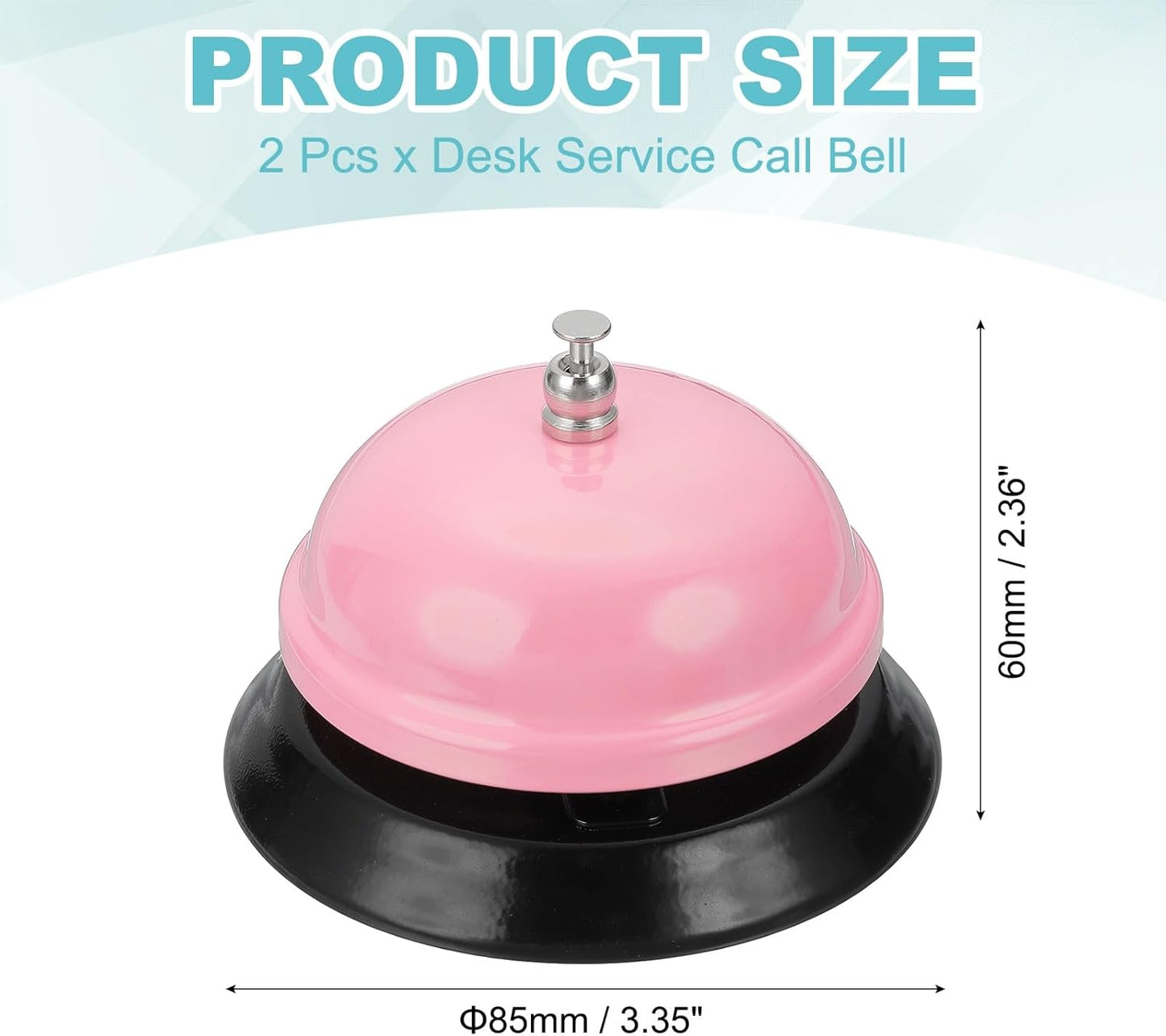 uxcell 2Pcs Desk Service Call Bell, 3.35 Inch Metal Dinner Service Bell Ring for Hotel Restaurant Reception Area and Wedding Party Events, Light Pink