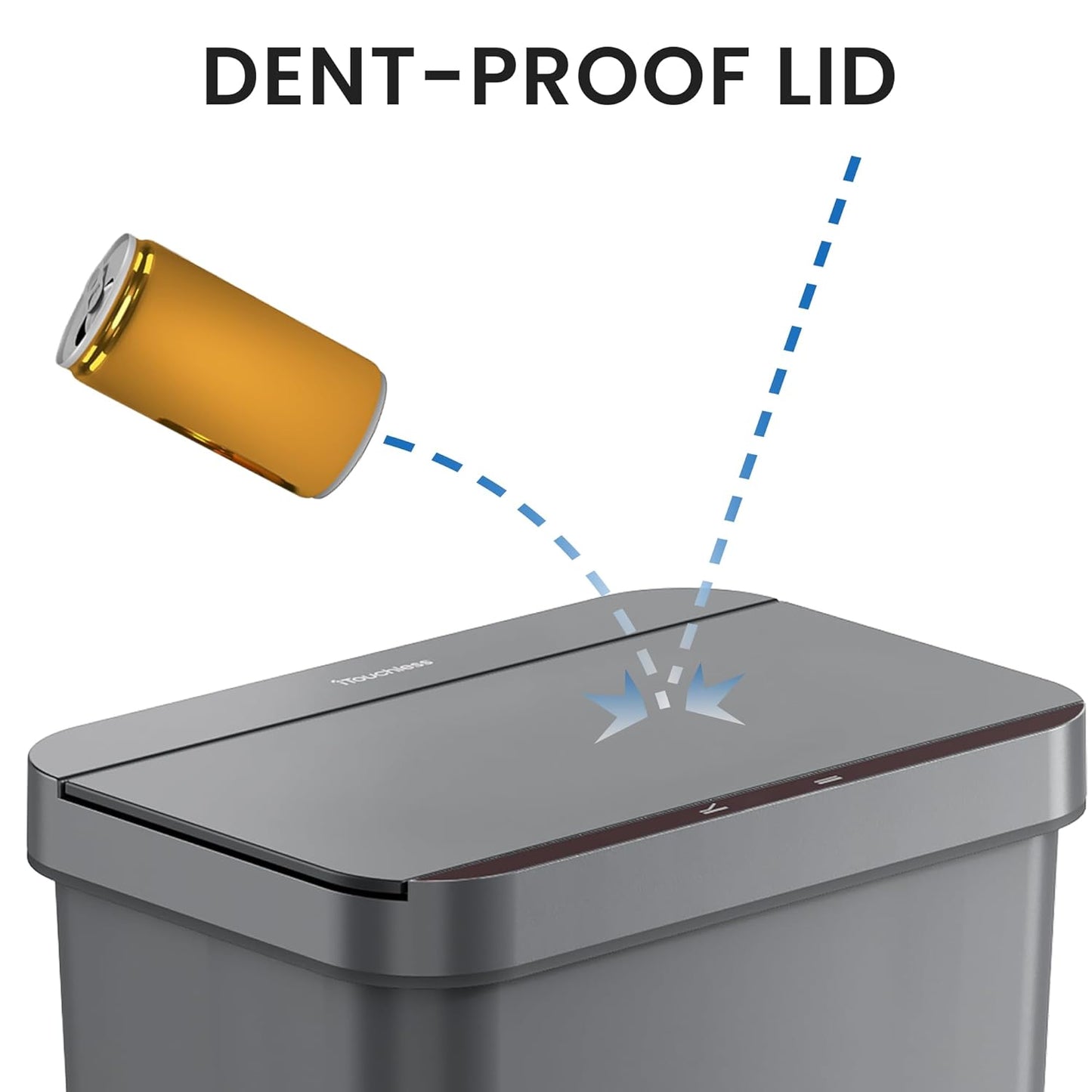 iTouchless Prime 13.2 Gallon Sensor Trash Can, Slim and Space-Saving, Durable Dent-Proof Construction, Automatic Bin Gray Color Great for Kitchen, Home, Office, Business, Garage, Plastic