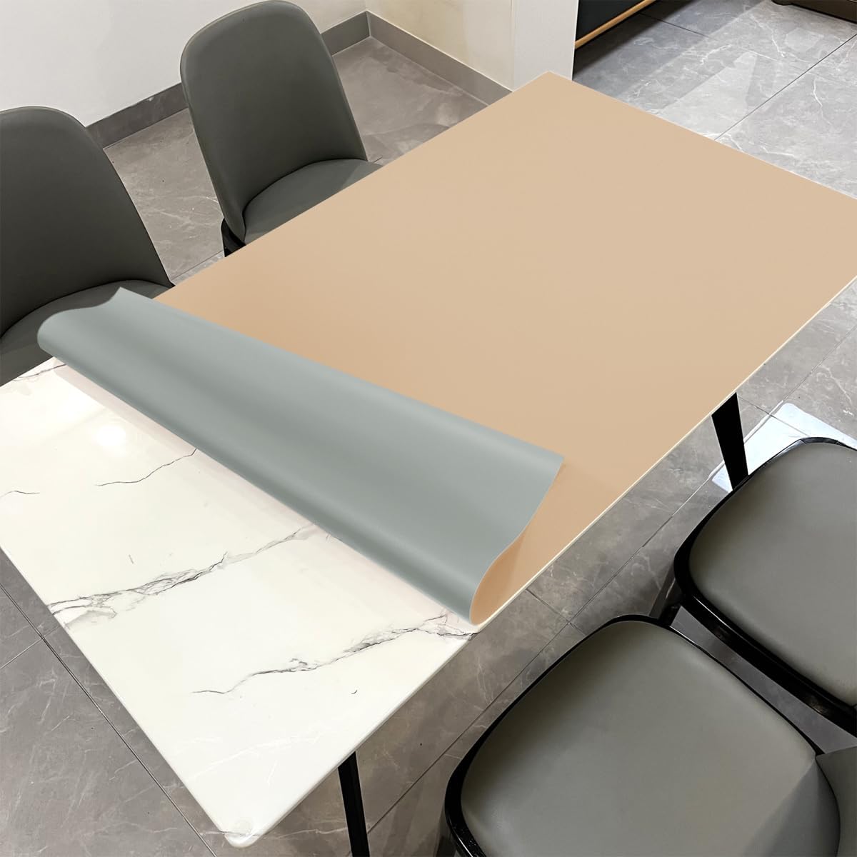 Leather Table Pad,1.8mm Thick,40x78 Inch,Dining Table Pad,Table Pads for Dining Room Table Rectangular,Table Pads for Dining Room Table,Dining Table Cover(Light Brown+Gray,40x78)