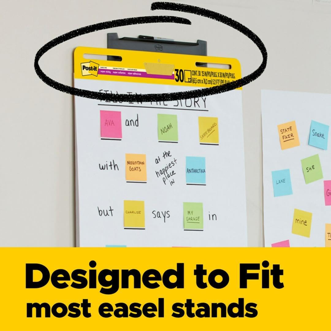 Post-it Super Sticky Easel Pad 25 in x 30 in White 30 Sheets/Pad 2 Pad/Pack Large White Premium Self Stick Flip Chart Paper Super Sticking Power (559)