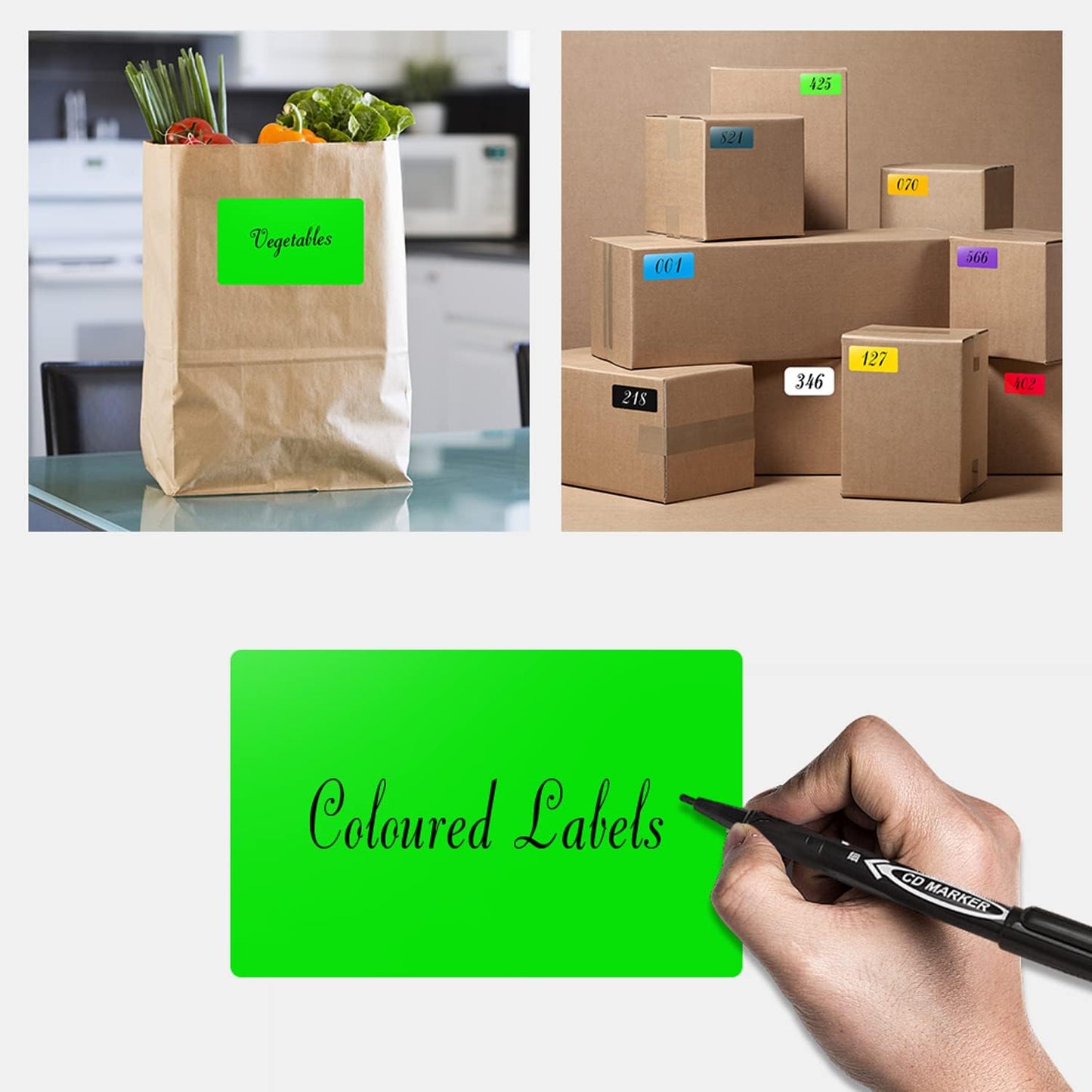 Rectangle Labels Sticker 3×5 Inch Vinyl Floor Stickers Color Coding Name Tags Roll Removable 200 PCS, Green