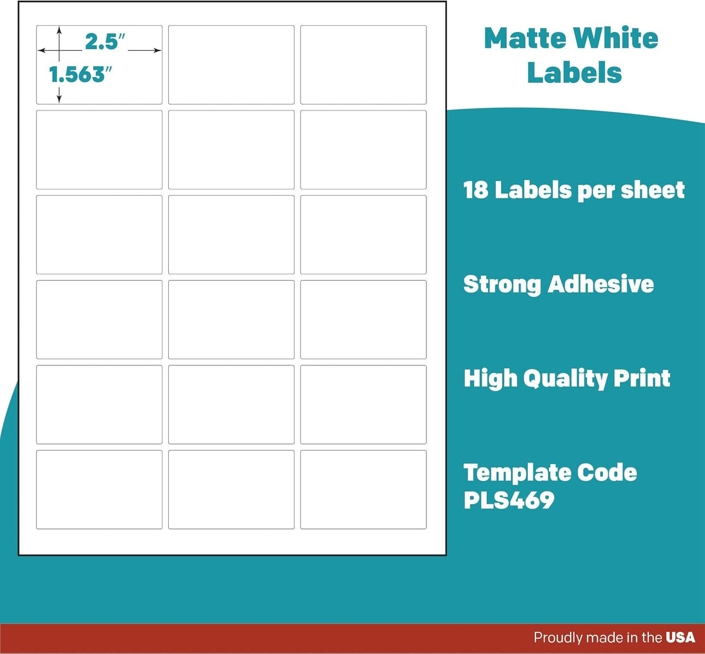 Premium Label Supply White Sticker Rectangle Labels – 2.5" x 1.563" – Laser/Inkjet Compatible – (18 per Sheet), 2000 Sheets – 36,000 Total Adhesive Labels