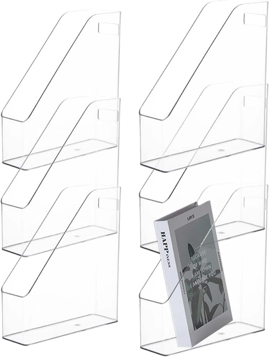 6 Pack Clear Acrylic Magazine File Holder, Acrylic Vertical File Organizer File Folder Bin Storage File Folder Rack Clear Plastic File Folder Organizer for Home Office Space