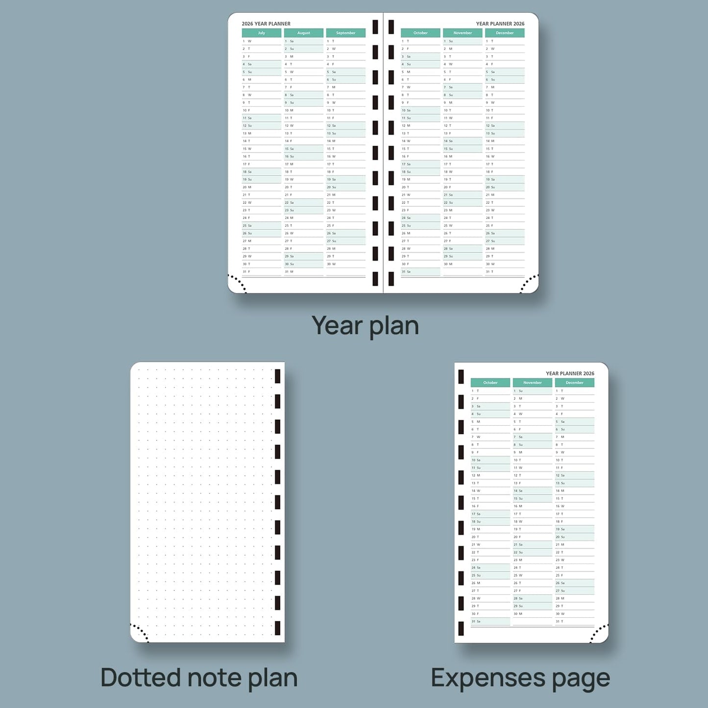 POPRUN 2026 Pocket Planner (Slim Size 3.5" x 6.5") Weekly and Monthly Calendar for Purse, with Hourly Time Slots, 100GSM Thick Paper, Spiral Soft Cover, Pen Holder - Purple