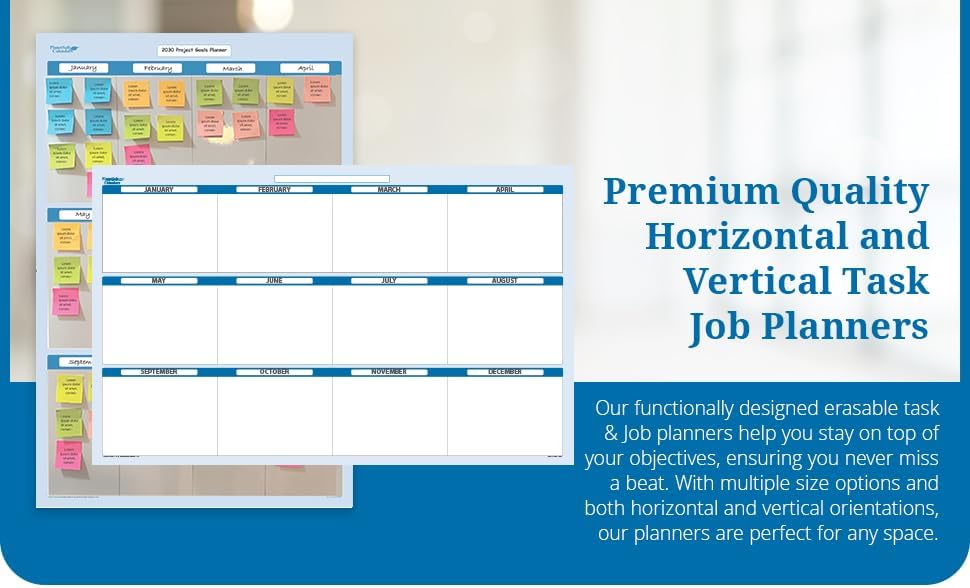 Sky Blue 12 Section Task, Objective and Goals Planning System Vertical 48" Tall 32" Wide. Wall Tray, Dry-Erase Marker, Eraser and 600 Sticky-Notes
