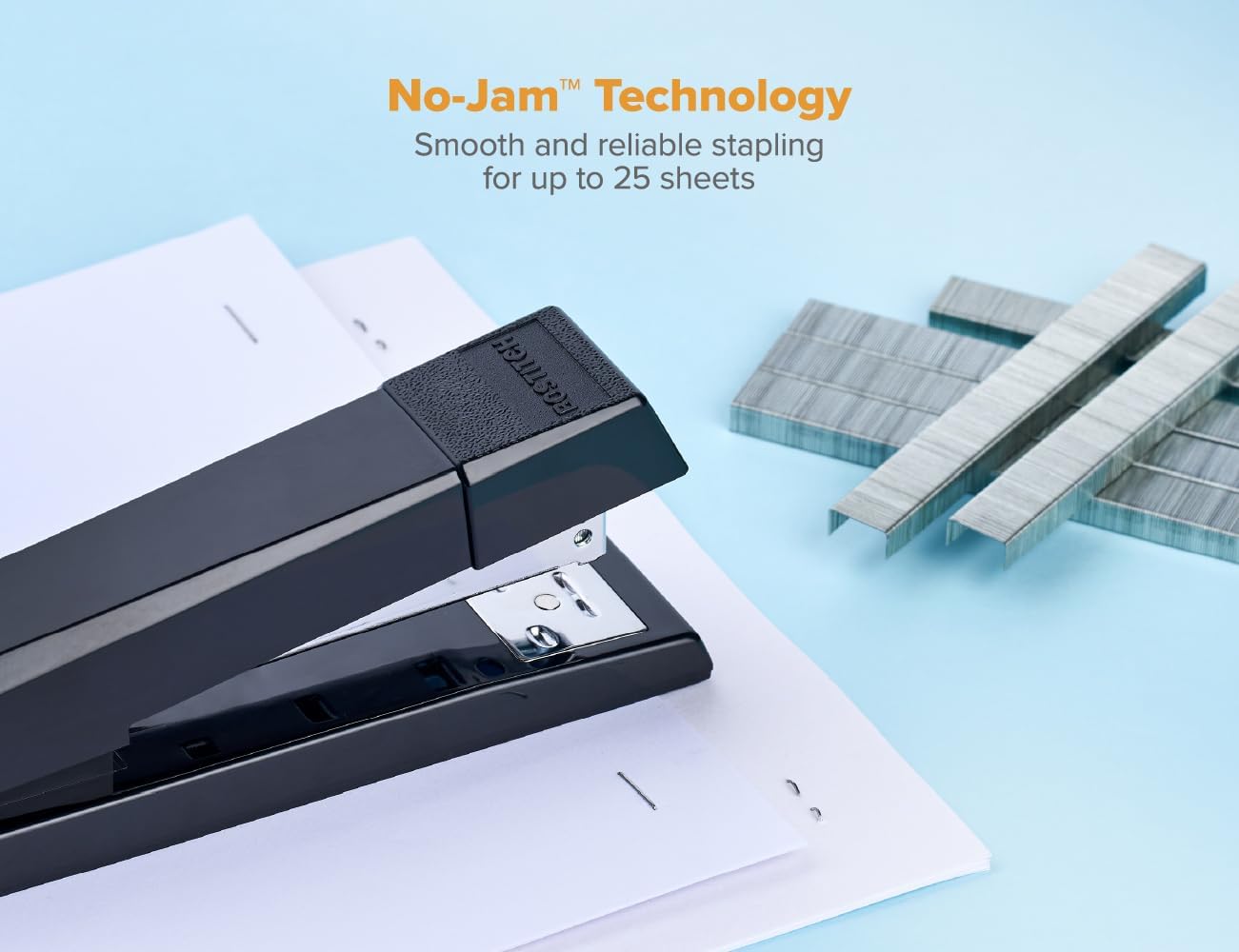 Bostitch Office Stapler, No-Jam Premium for Desktop, Includes 1,250 Staples, Full-Strip, 25 Sheet Capacity, Black