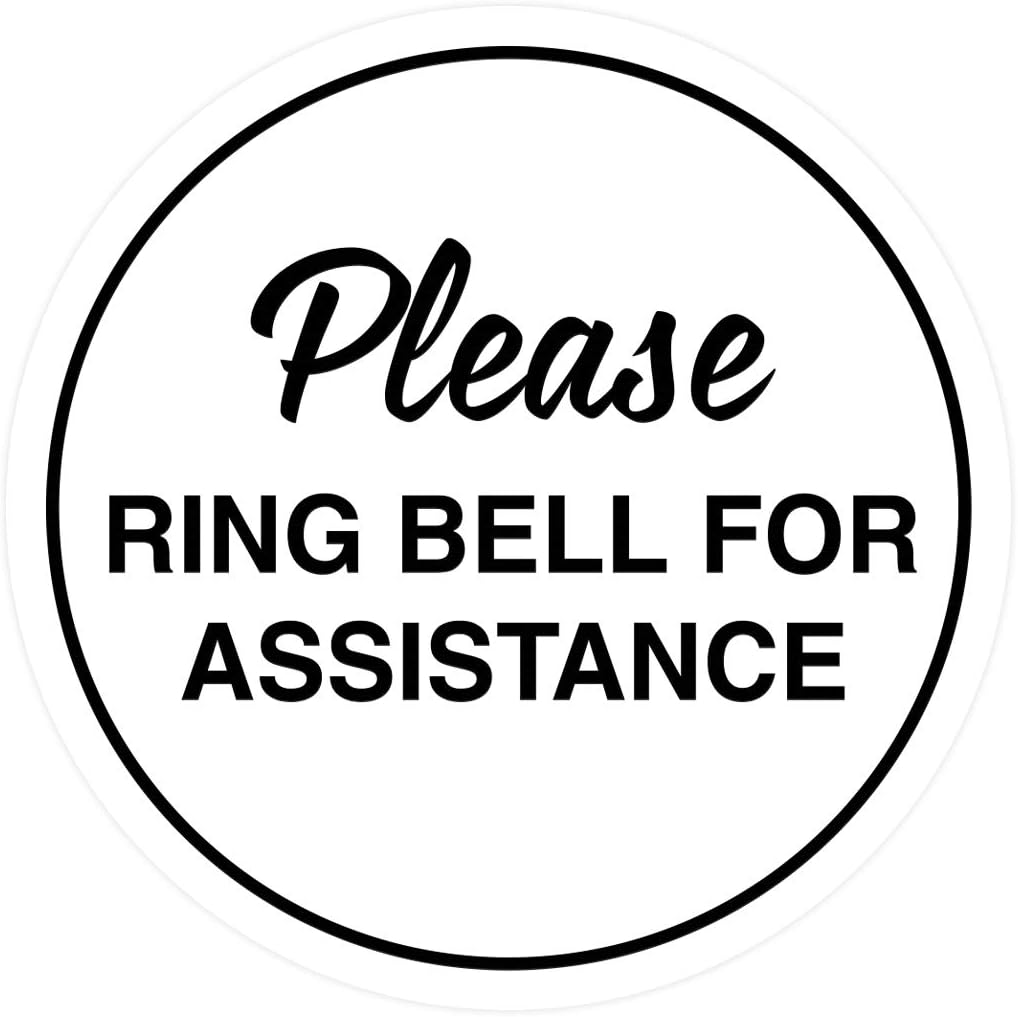 Signs ByLITA Circle Please Ring Bell For Assistance Wall or Door Sign | Easy Installation | Front Desk Reception Sign (White) - Large (10 Pack)