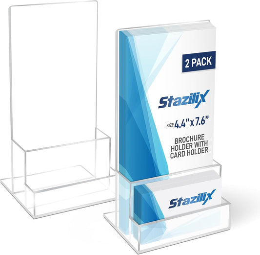 2 Pack Acrylic Brochure Holder Stand 4‘’, Clear brochure and business Rack Card Holder Stand, Plastic Flyer Display Stand for Magazine, Pamphlet, Booklets, Menu, Journals, Business Card