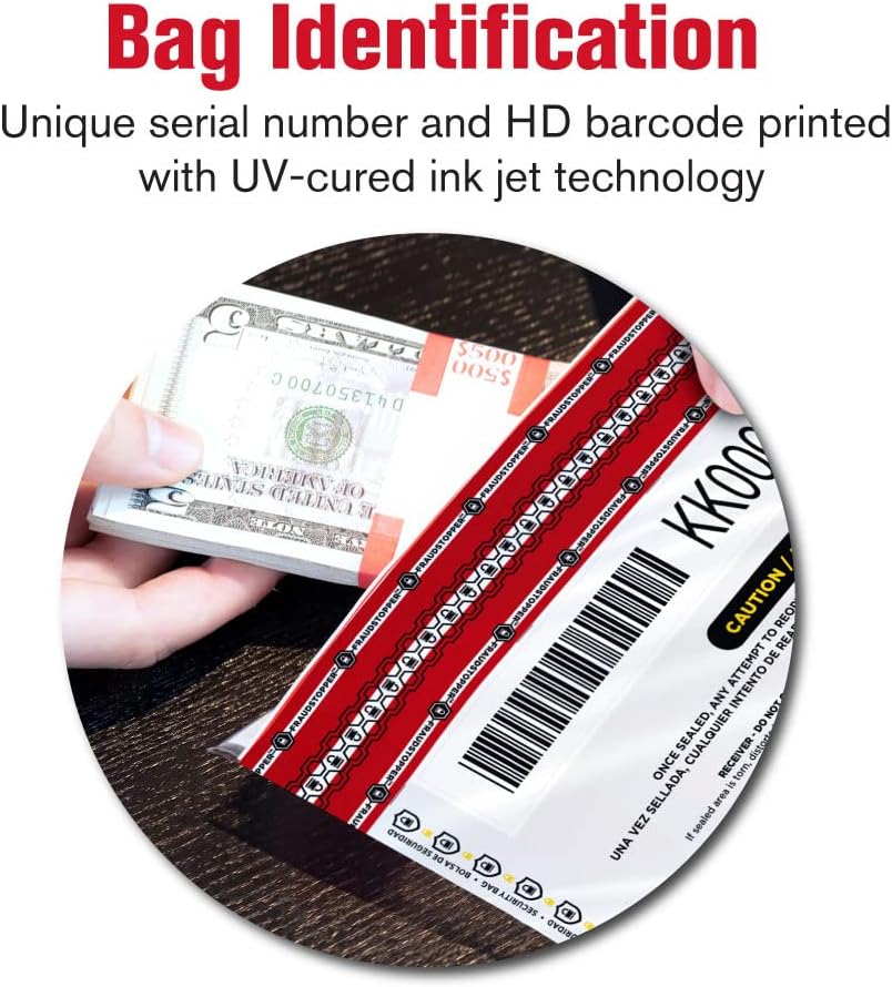 MMF Industries Cash Transmittal Bags | 9W x 12H | Pack of 100 | Unique Alphanumeric Numbering | Self-Sealing Adhesive | Four Tamper Indicators | Folded Bottom | Deposit Plastic Bags