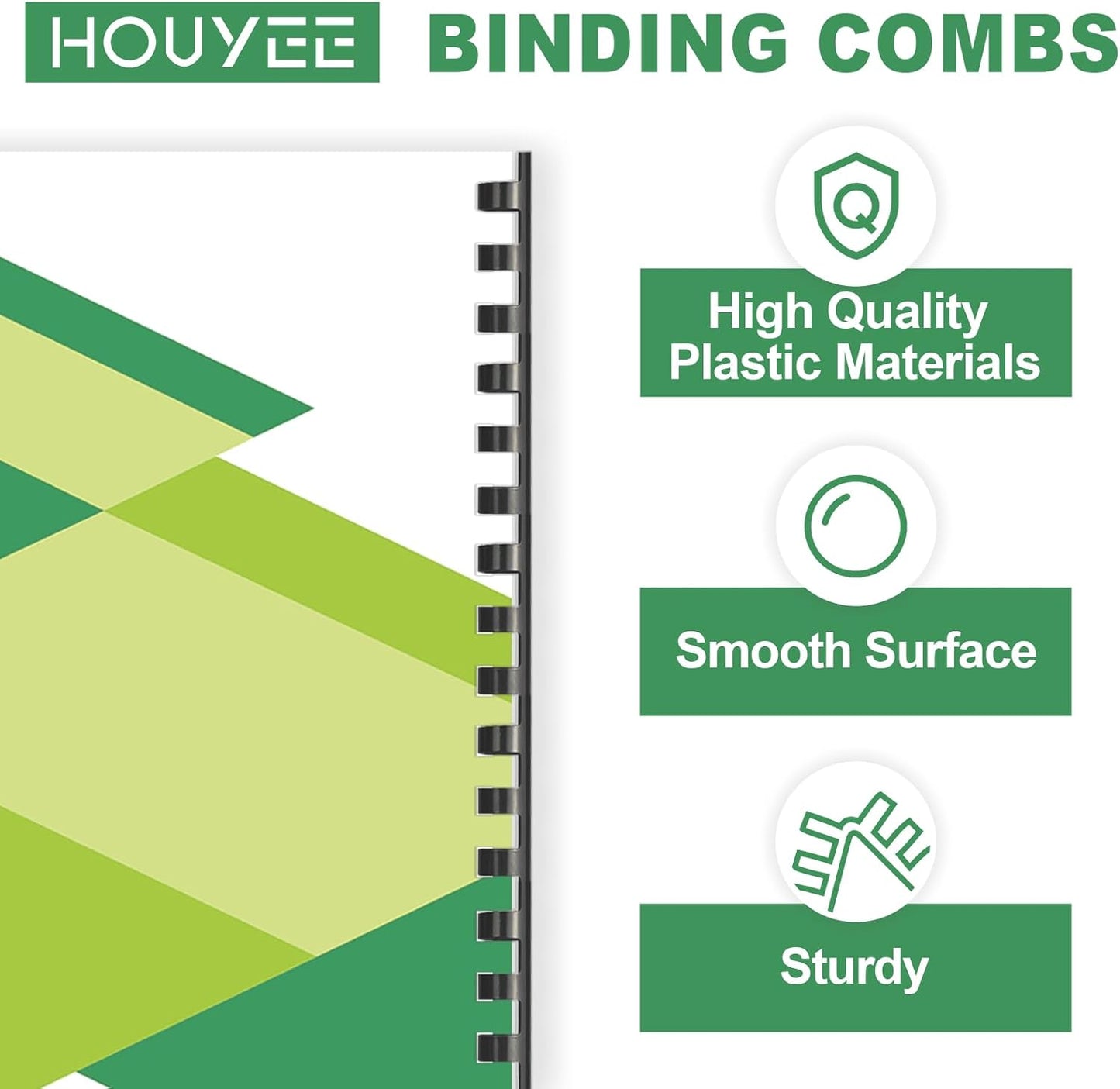 HOUYEE 5/8 Inch Plastic Binding Comb 19 Ring, 125 Sheet Capacity, Letter Size Black Comb Binding Spines (30 Pack)