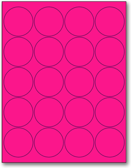 NextDayLabels - 8-1/2 x 11 Neon Color High Light Fluorescent Labels for Laser & Inkjet Printer (Pink Fluorescent, 2" Round - 20 Per Page | 2000 Labels)