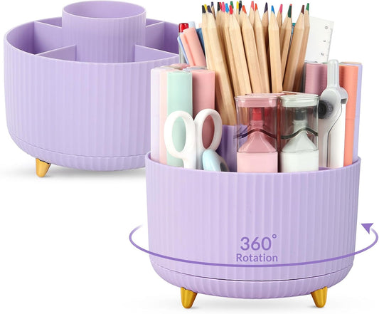 SKYDUE 2 Pack Pen Holder, 360 Degree Rotating Pencil Holder for Desk Organizer, Rotating Desktop Pen Organizer with 5 Slots, Office Supplies, Pencil Cup for Office, School, Home
