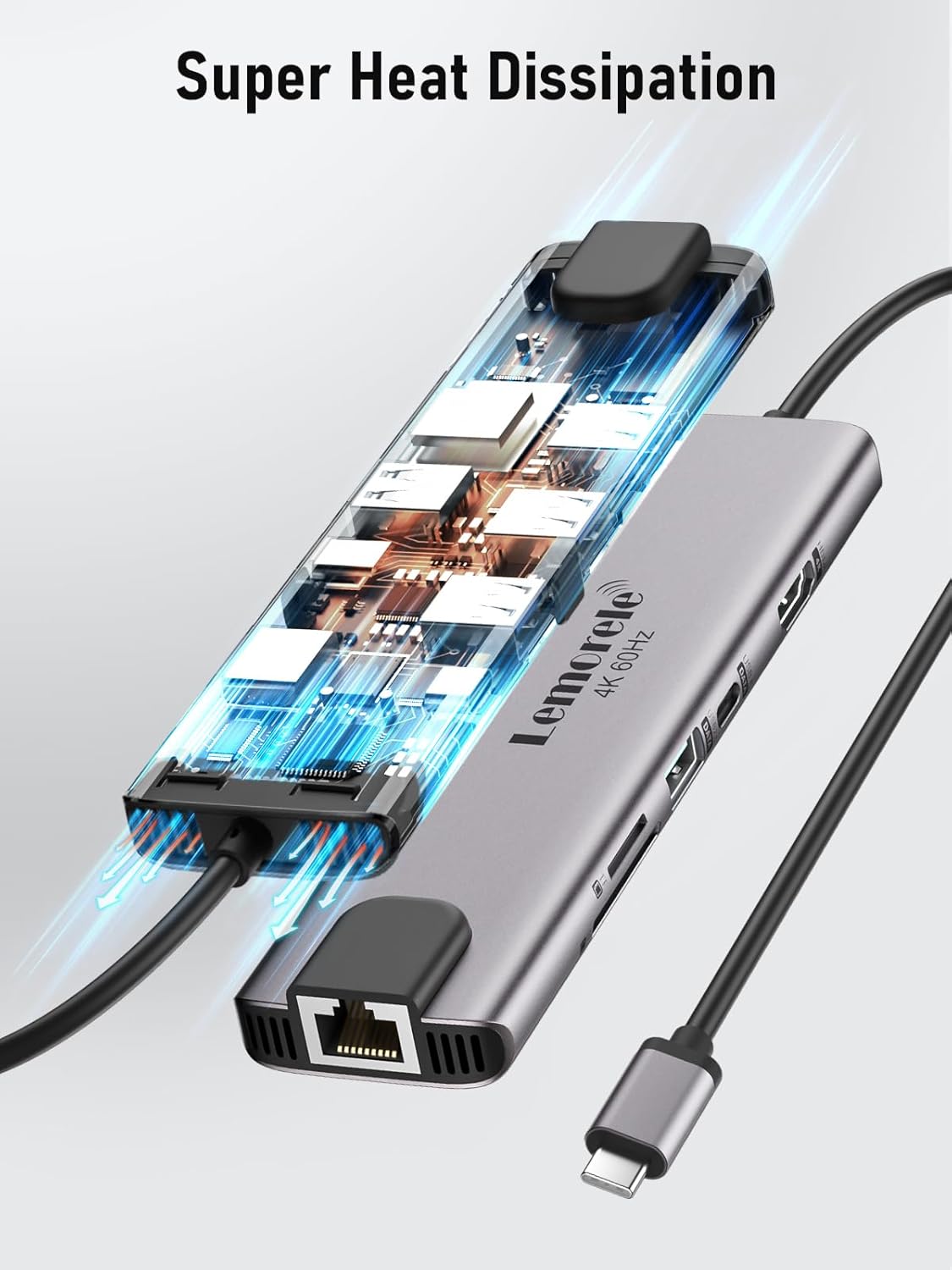 Lemorele USB C Hub Multiport Adapter 10-in-1 for MacBook Pro with HDMI 4K 60Hz, Gigabit Ethernet, 100W Power Delivery, 2 USB 3.0 Ports, SD/TF Card Reader, for HP/Dell/Lenovo Laptops