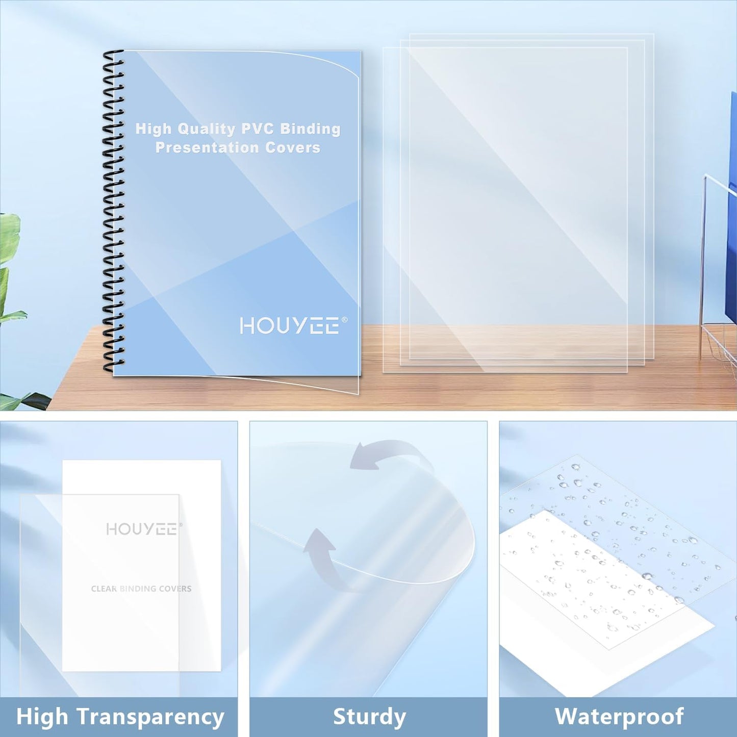 HOUYEE 8 Mil 1000 Pack Clear Binding Presentation Covers, PVC Report Covers, 8-1/2 x 11 Inches, Letter Size (100P X 10)