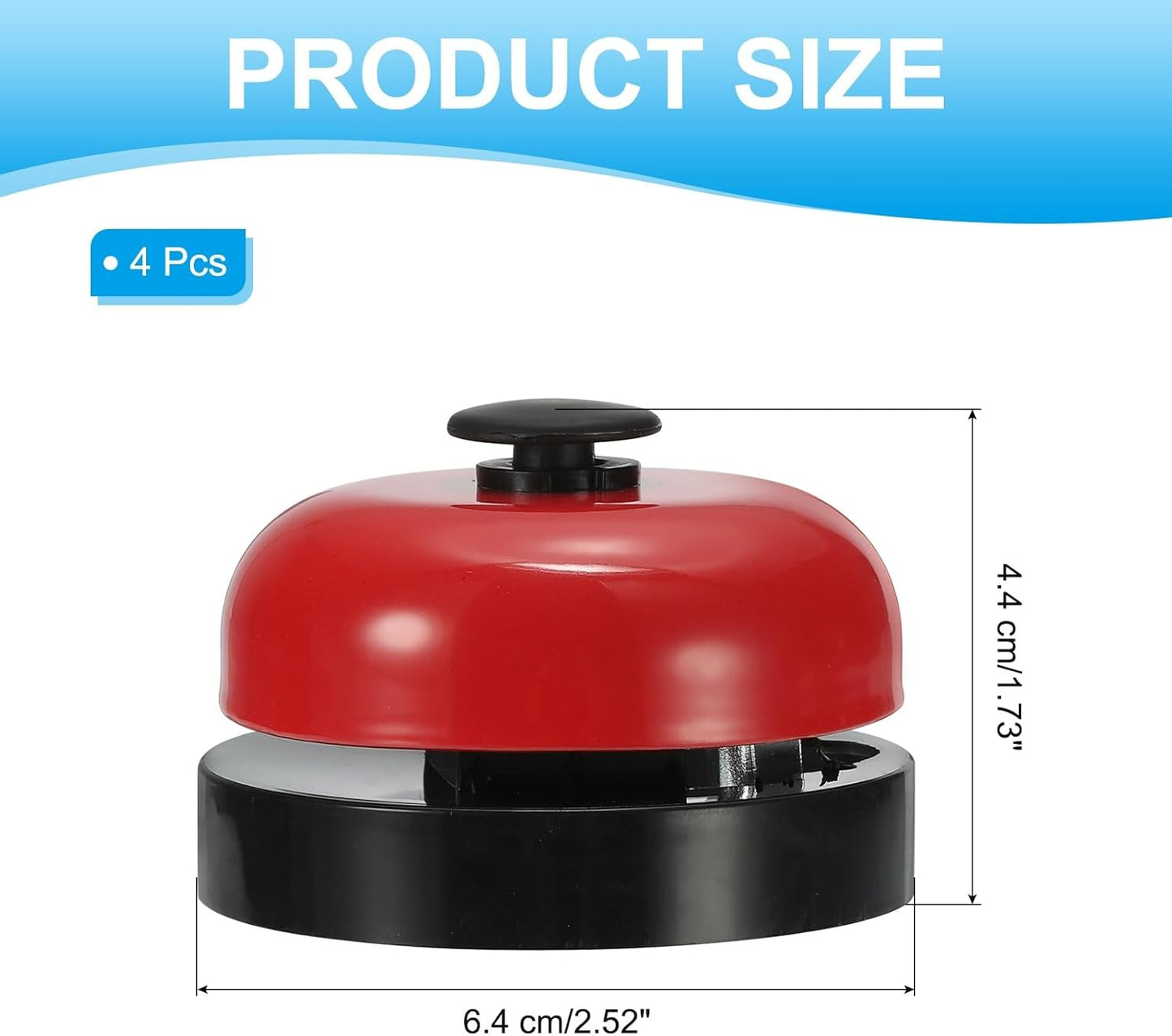 PATIKIL 4 Pcs Desk Call Bell 2.5" Dia with Metal Anti-Rust Construction Black/Red