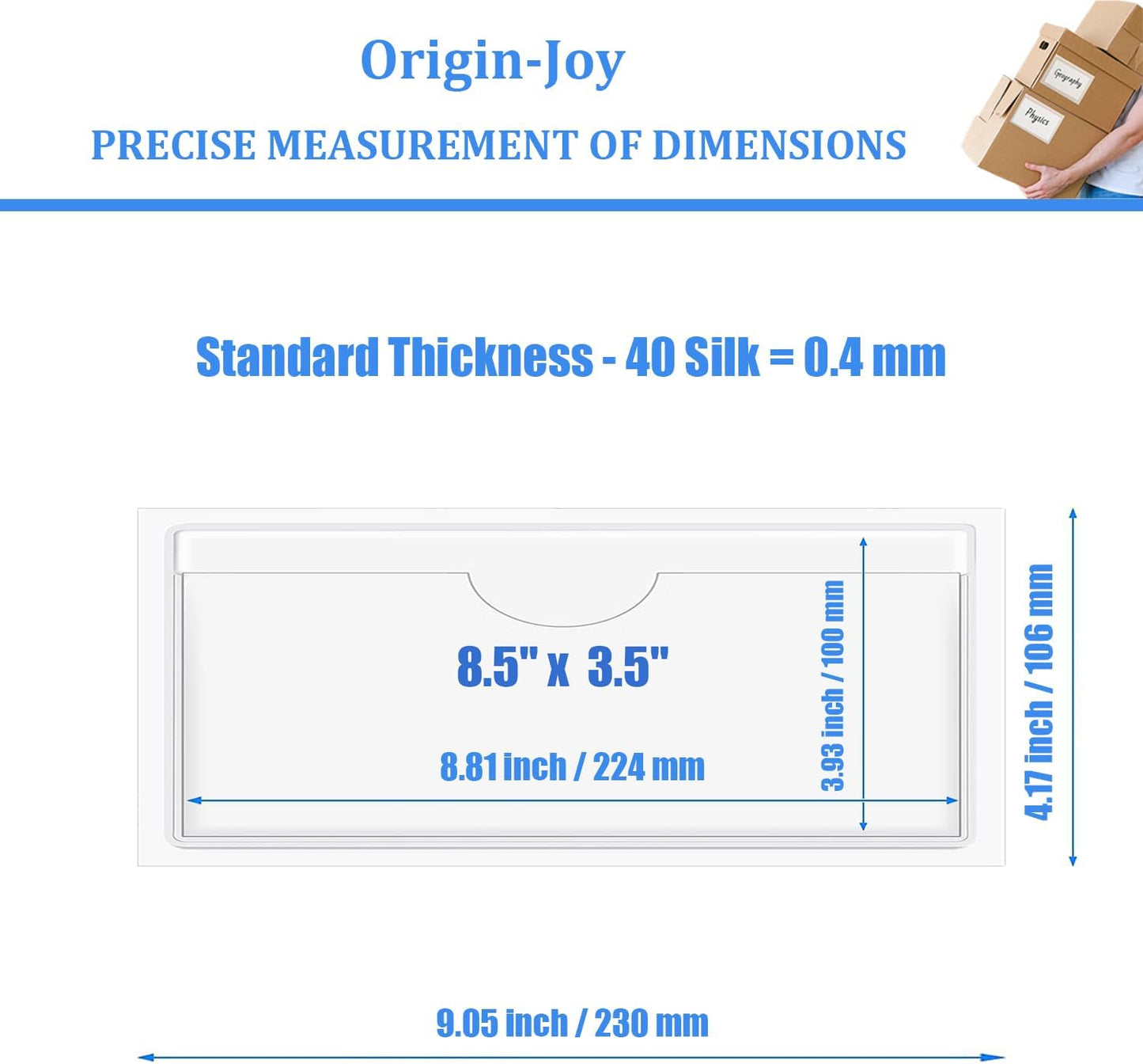 Origin-Joy 60 PCS Self Adhesive Index Card Pockets with Top Open, Clear Plastic Label Holder for Cards of Note, Library and Business, Adhesive Label Pockets & Card Holder (8.5 x 3.5 inch)