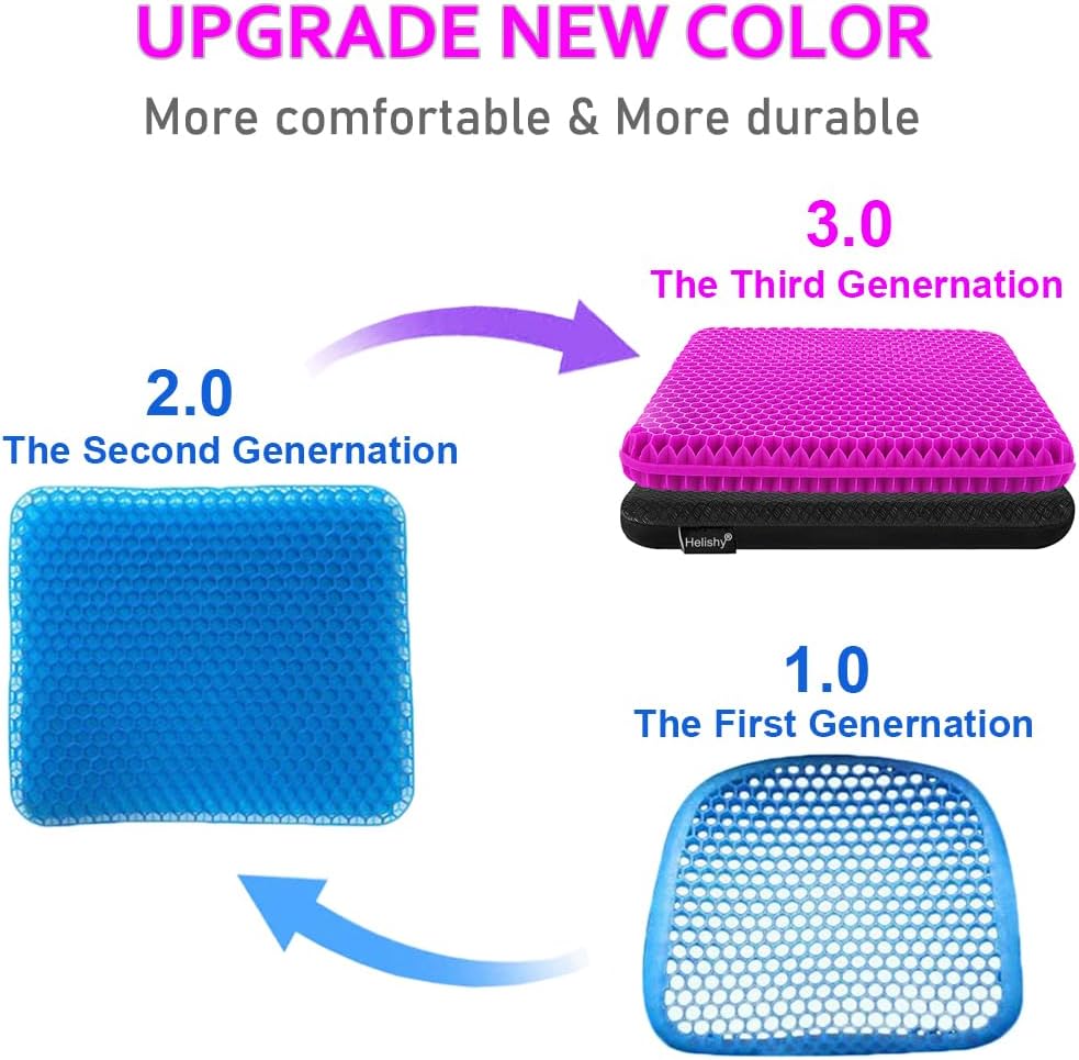 Extra Large Gel Seat Cushion, 17x17inch Double Thick Egg Gel Cushion for Pressure Pain Relief, Breathable Wheelchair Cushion Chair Pads for Car Seat Office Chair (Violet)