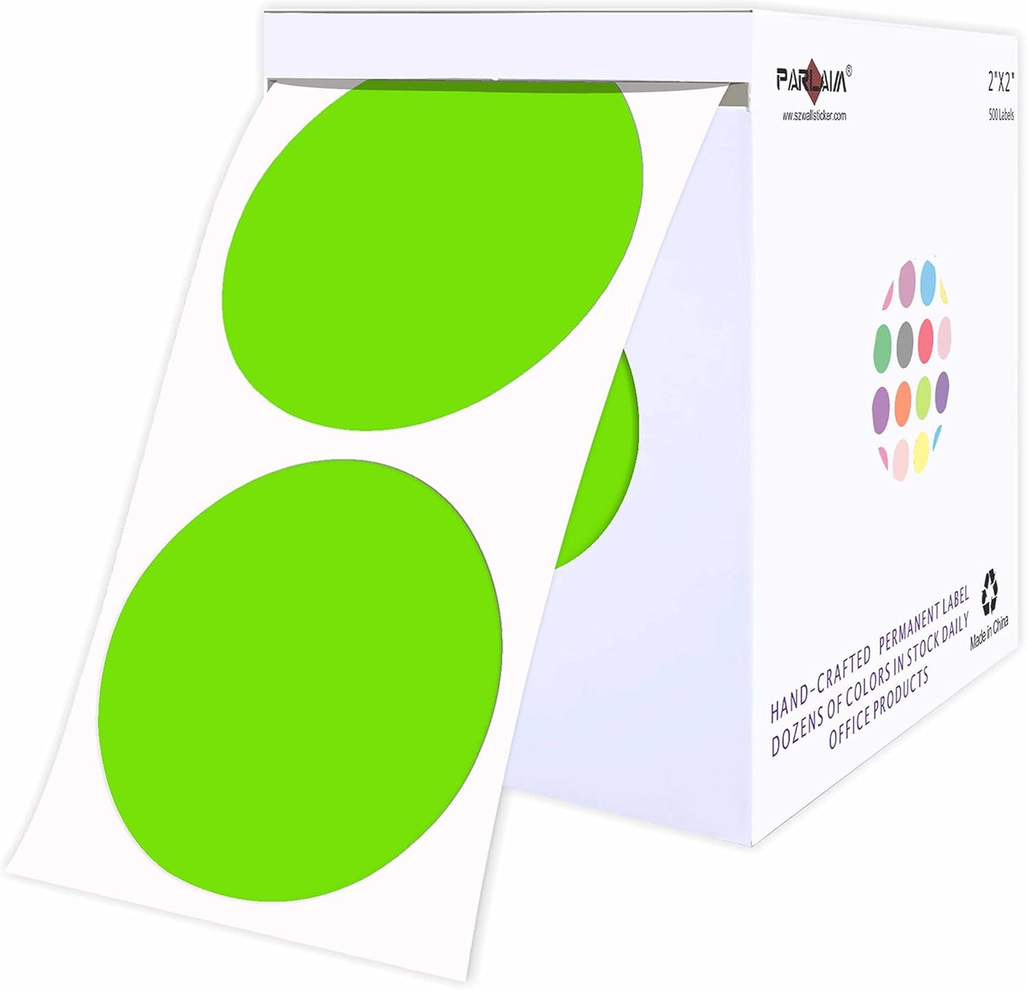 PARLAIM 2" Light Green Round Color-Code Circle Dot Labels on a Roll, 500 Stickers, 2 inch Diameter for Inventory Garage Sale Office School