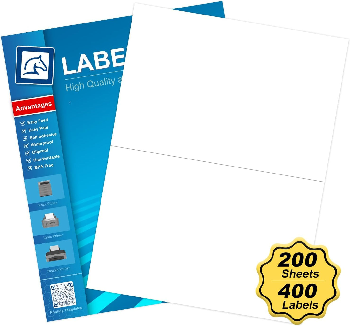 8.5" x 5.5" White Blank Shipping Labels, 400 Count (HB-R002)