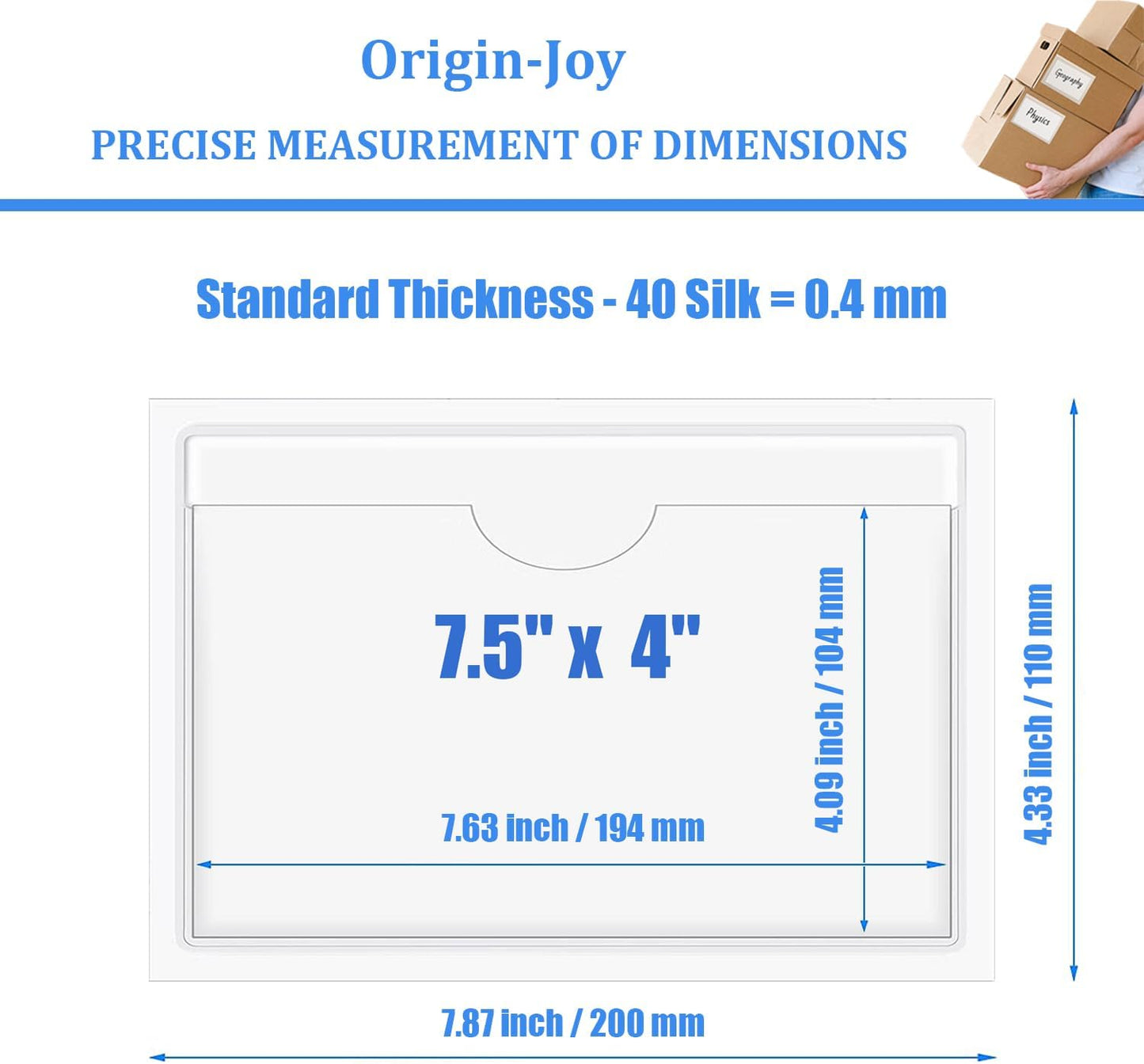Origin-Joy 35 PCS Self Adhesive Index Card Pockets with Top Open, Clear Plastic Label Holder for Cards of Note, Library and Business, Adhesive Label Pockets & Card Holder (7.5 x 4 inch)
