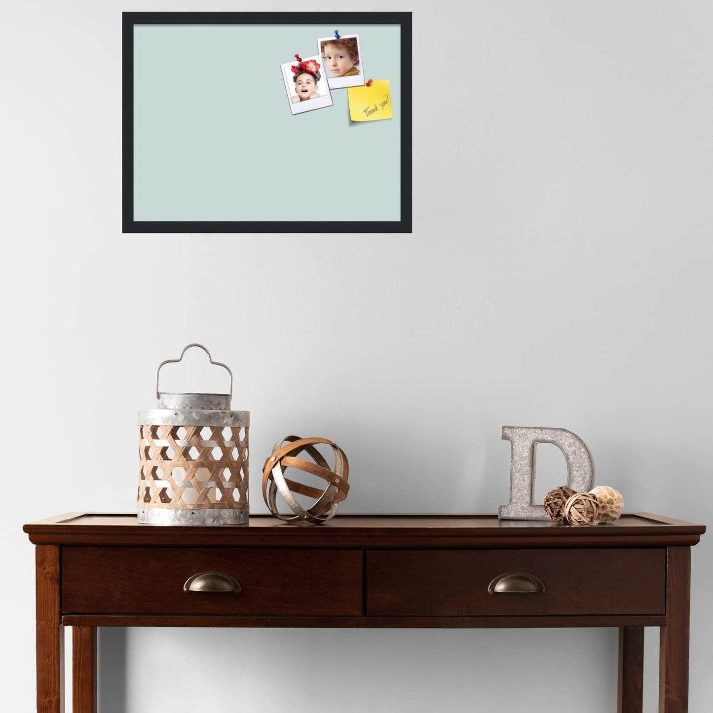 PinPix 23x17 Inch Cork Bulletin Board. This Decorative Framed Pin Board Comes with Soft Blue Design and a Satin Black Frame. Ideal for Home Office Decor or Message Board (PinPix-1814)