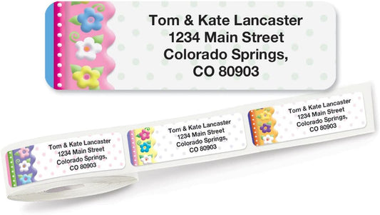 Colorful Images Frosting Flowers Rolled Personalized Return Address Mailing Labels with Dispenser, Customize with Name & Shipping Address, 250 ¾” x 2½” Self Adhesive, Easy Peel Label Roll