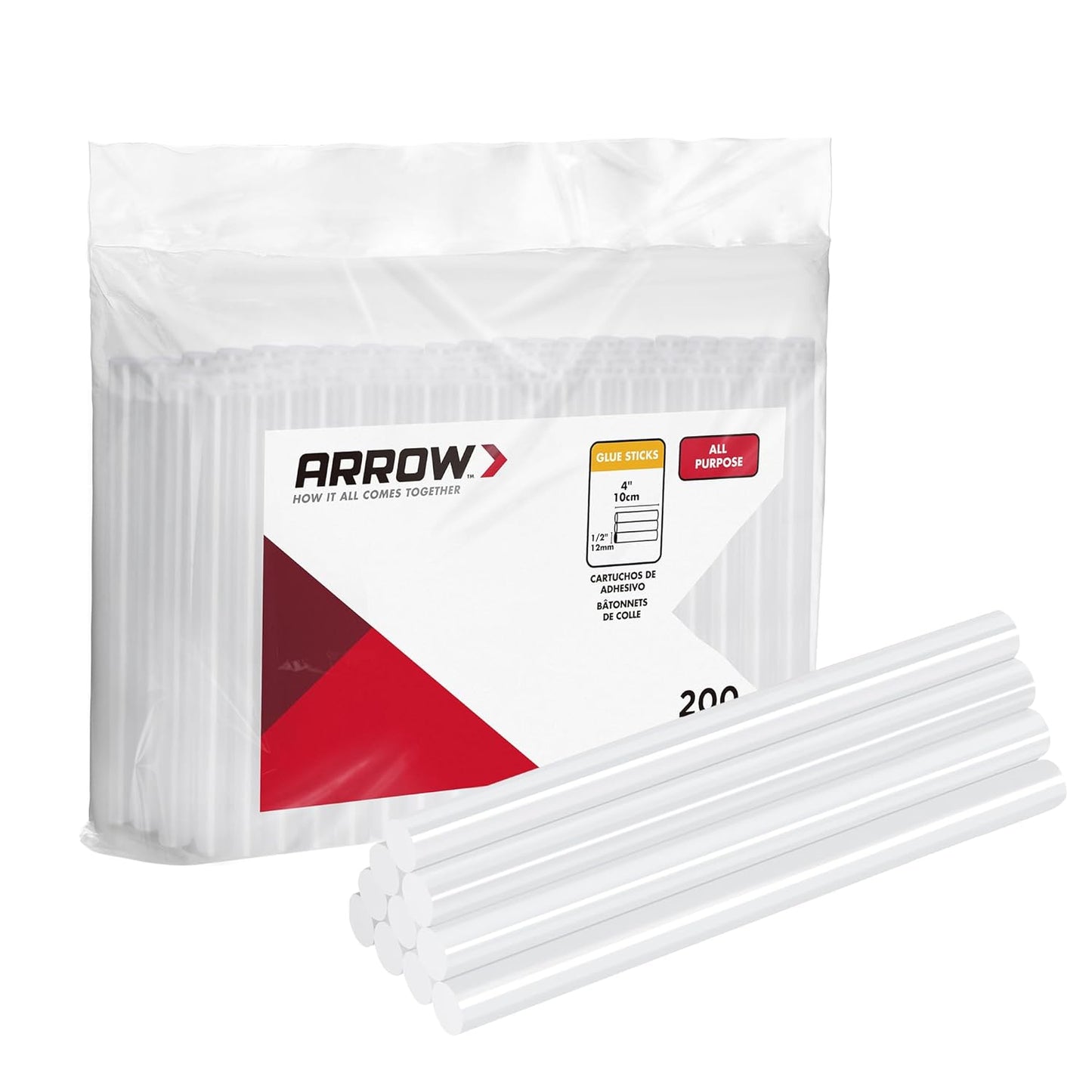 Arrow Mini Hot Glue Sticks, 200 Pack Clear Glue Gun Sticks, 4" and 5/16'' Diameter High Viscosity All-Purpose Gun Stick for DIY Art, Craft General Repairs, Festival Home Decoration