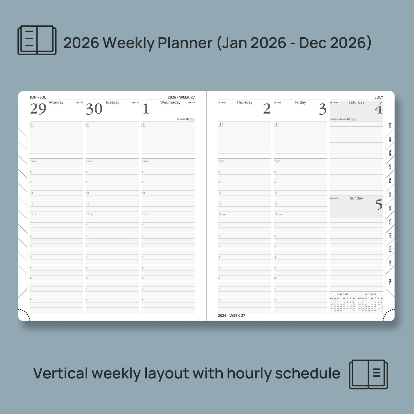 POPRUN 2026 Planner (Large Size 8.5''x 10.5'' Hardcover) - Daily Weekly and Monthly Calendar Agenda 2026 Appointment Book with Hourly Time Slots, Monthly Tabs, 100 GSM - Light Yellow