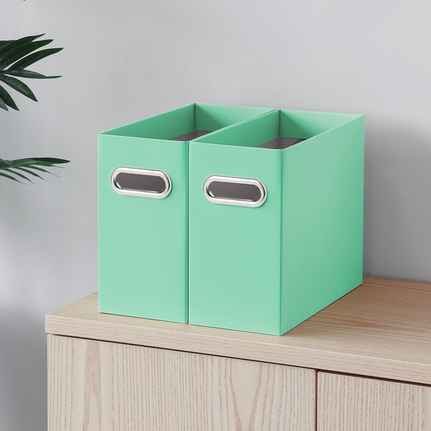 Oterri File Organizer, 8 Packs Small Storage Box, Cardboard File Folder Organizer, Collapsible File Box for Hanging File Folders Letter Size, Portable Filing Organizer with Handle (Mint Green)