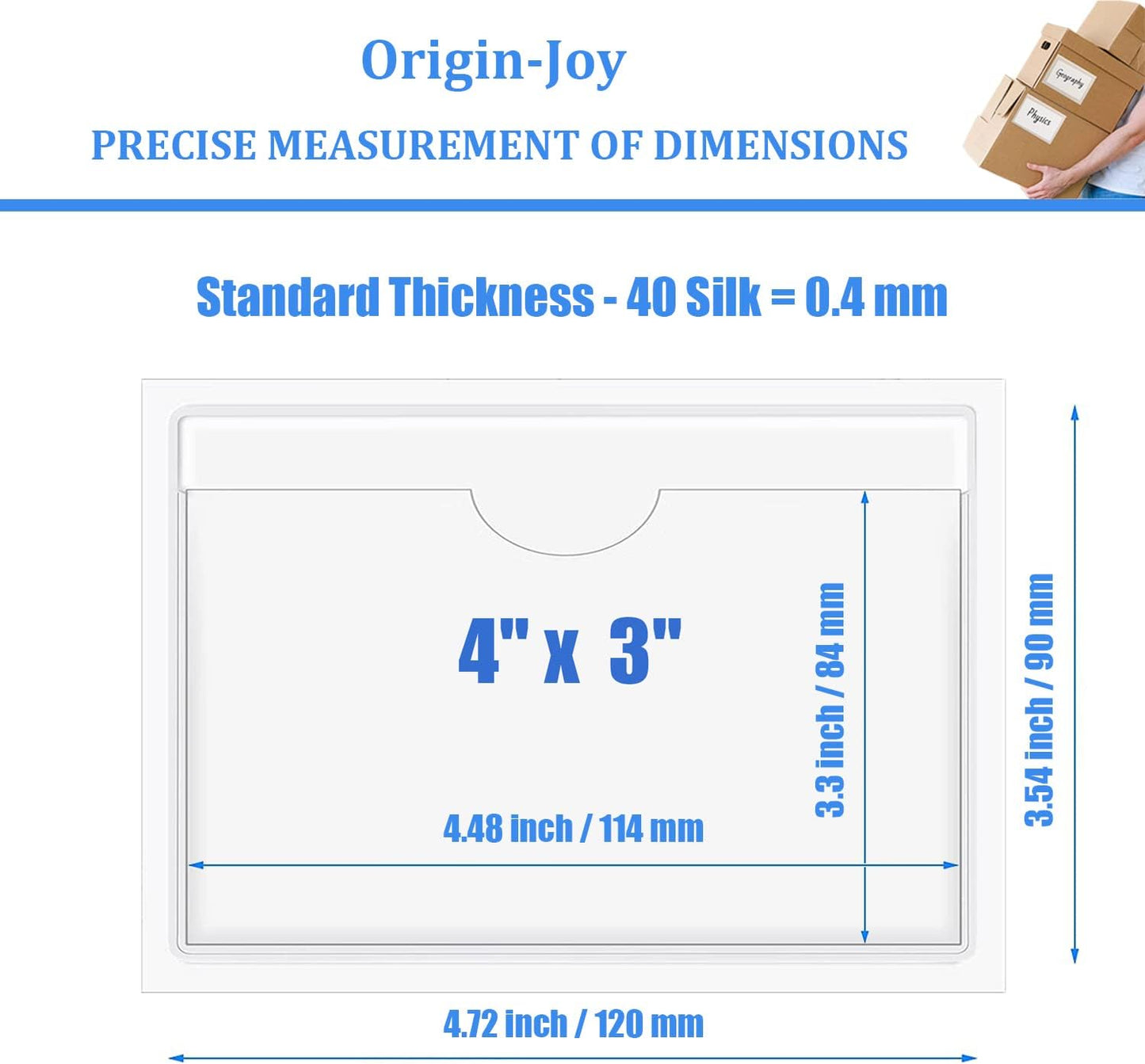 Origin-Joy 35 PCS Self Adhesive Index Card Pockets with Top Open, Clear Plastic Label Holder for Cards of Note, Library and Business, Adhesive Label Pockets & Card Holder (4 x 3 inch)