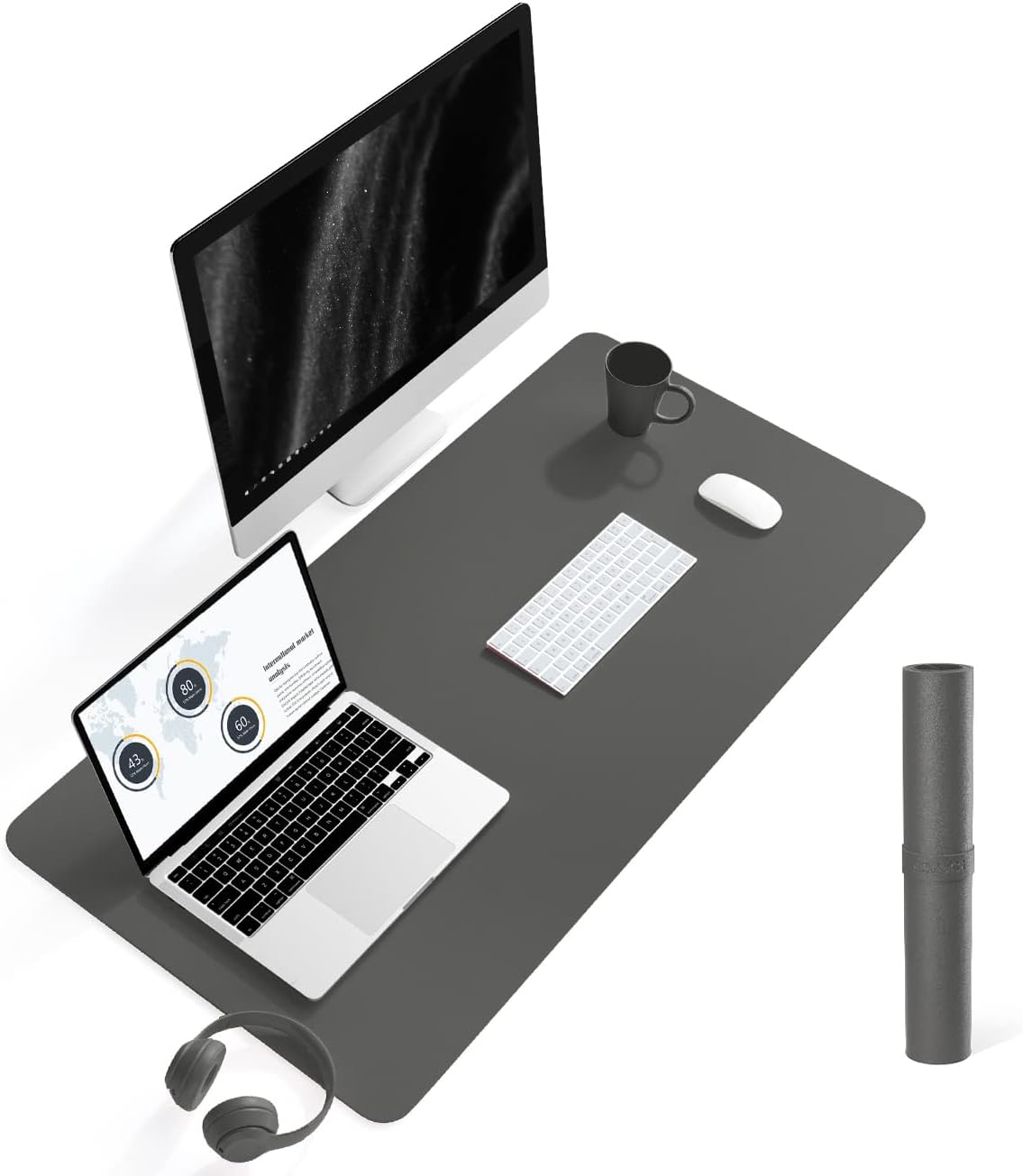 YSAGi Non-Slip Leather Desk Pad L Size, Waterproof Laptop Computer Desk Keyboard Mat, Table Protector Blotter Mat, Large Mouse Pad for Office/Work/Home/Decor(Dark Gray, 35.4" x 17")