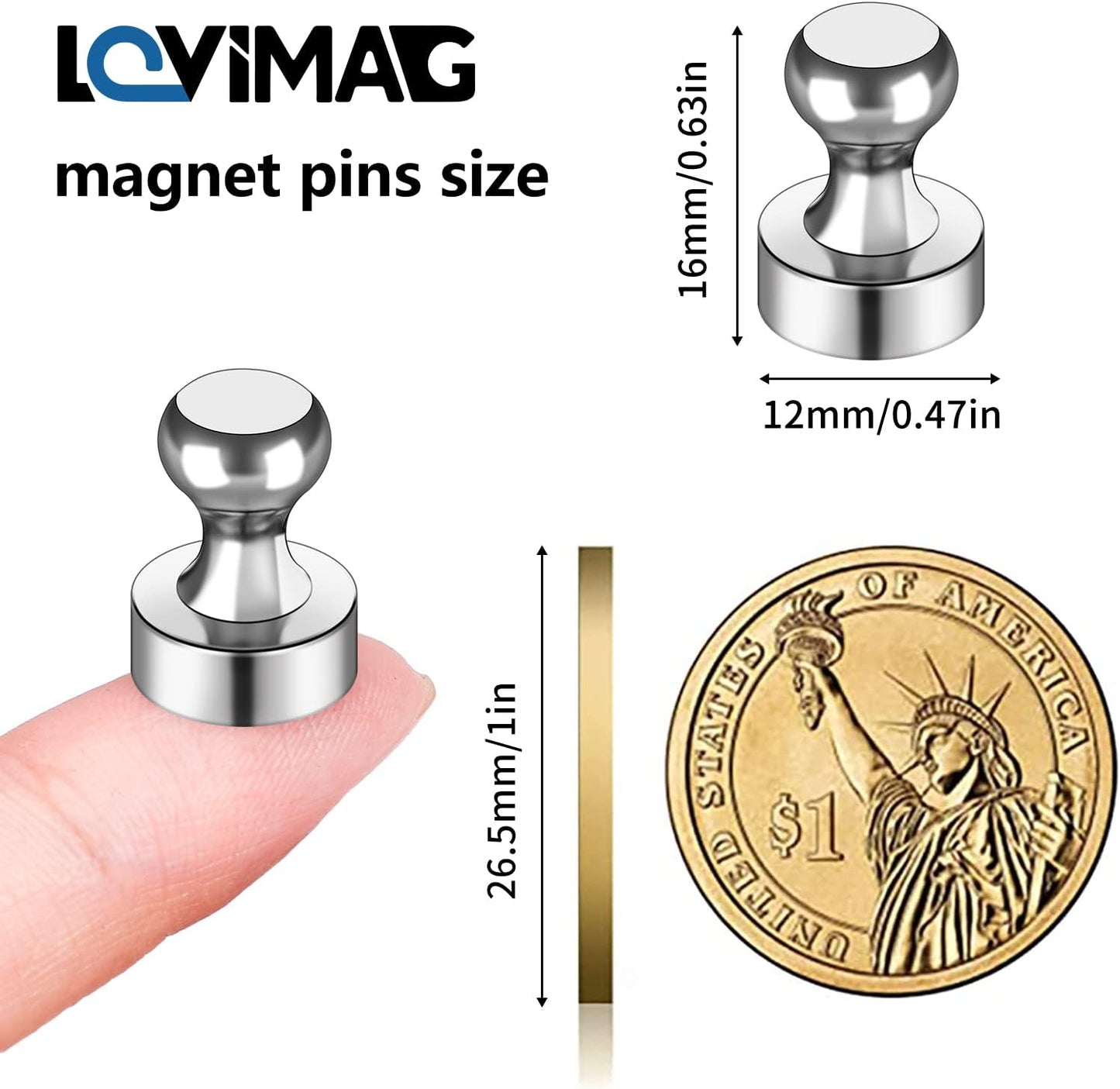 LOVIMAG 12Pcs Fridge Magnets Push Pins for Kitchen, Whiteboard, Office, Classroom and Map - Refrigerator Magnets for Adults