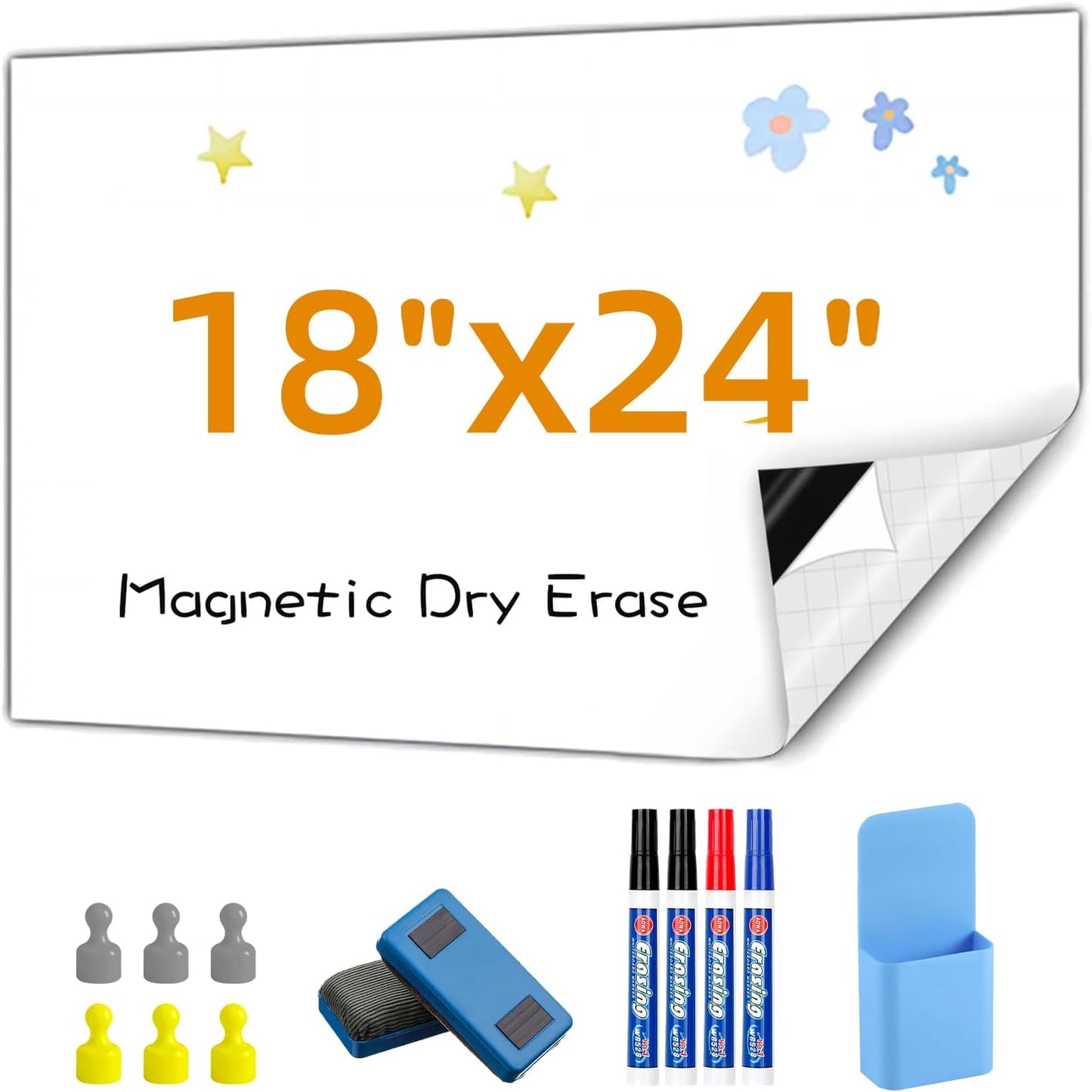 Magnetic Whiteboard Contact Paper, 18" x 24" Stick on Magnetic Dry Erase White Board Sticker on Wall, Easy to Write for Drawing, School, Office, Kitchen Fridge