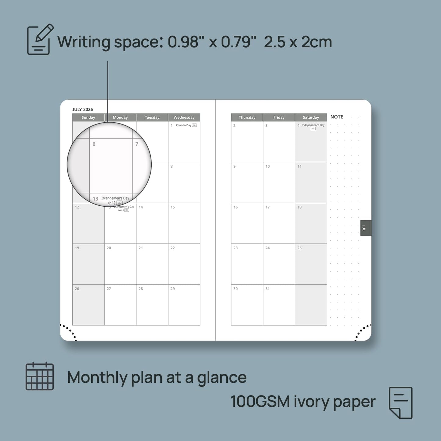 POPRUN Weekly Planner 2026 Calendar (Pocket 4'' x 6.25'') 12 Months Notebook with Horizontal Layout, Leather Hardcover, Inner Pocket, 100GSM Thick Paper, Pen Holder - Aquamarine
