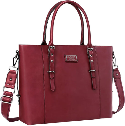 MOSISO PU Leather Laptop Tote Bag for Women, Waterproof Large Capacity Business Work Briefcase Shoulder Laptop Bag