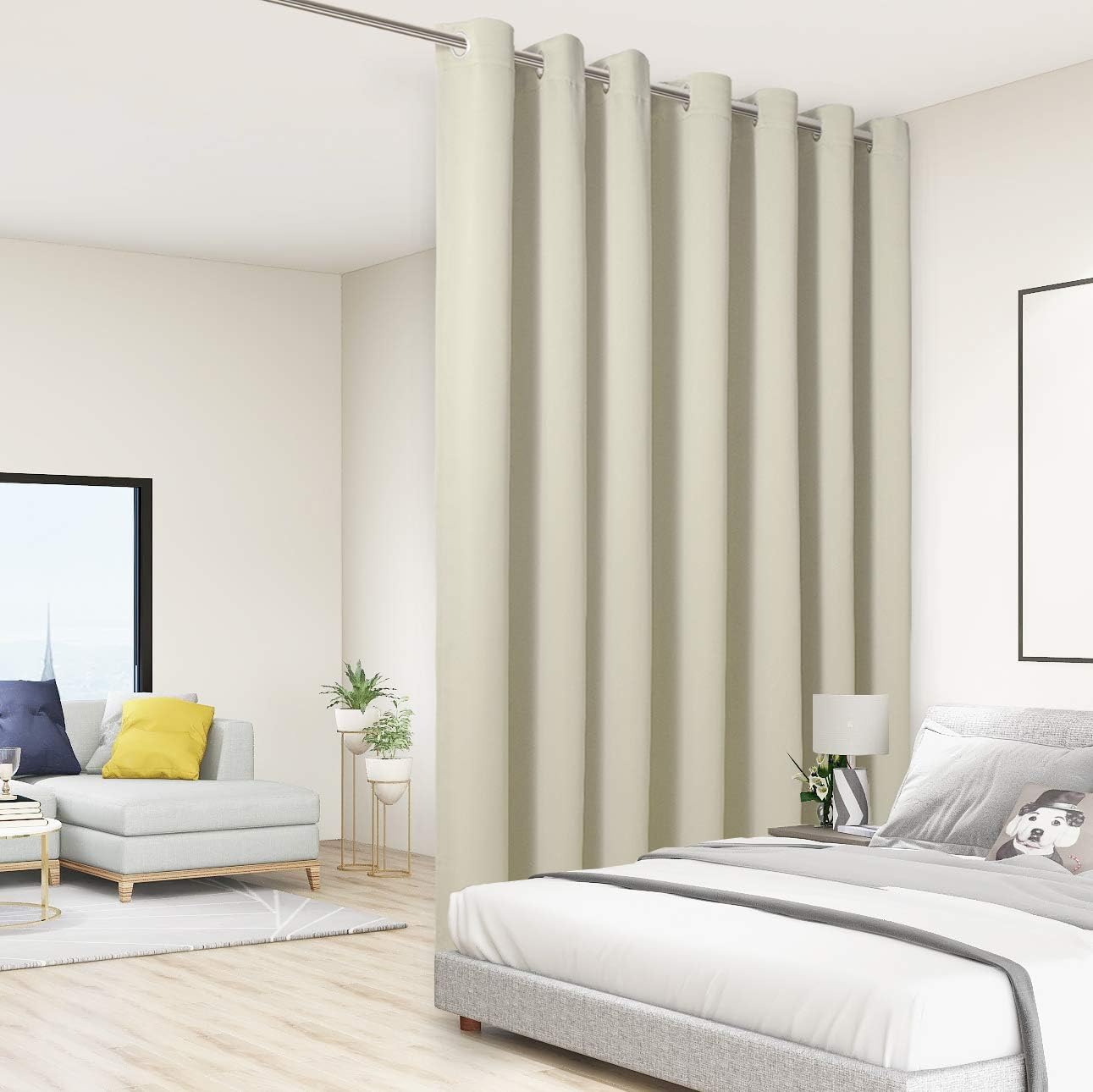 BONZER Room Divider Blackout Curtain Extra Wide Room Darkening Total Privacy Wall Noise Reducing for Living Room, 96L x 120W Inch (8L x 10W ft), 1 Panel, Cream