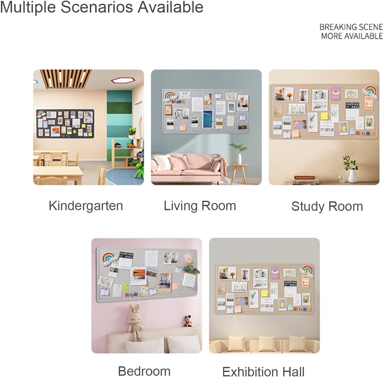Large Bulletin Board, Foldable 60x36 Inches Cork Board Alternative, Large Felt Board Decorative Pin Board for Wall, Foldable Photo Board Self-Adhesive Vision Board with 36 Pushpins Light Gray