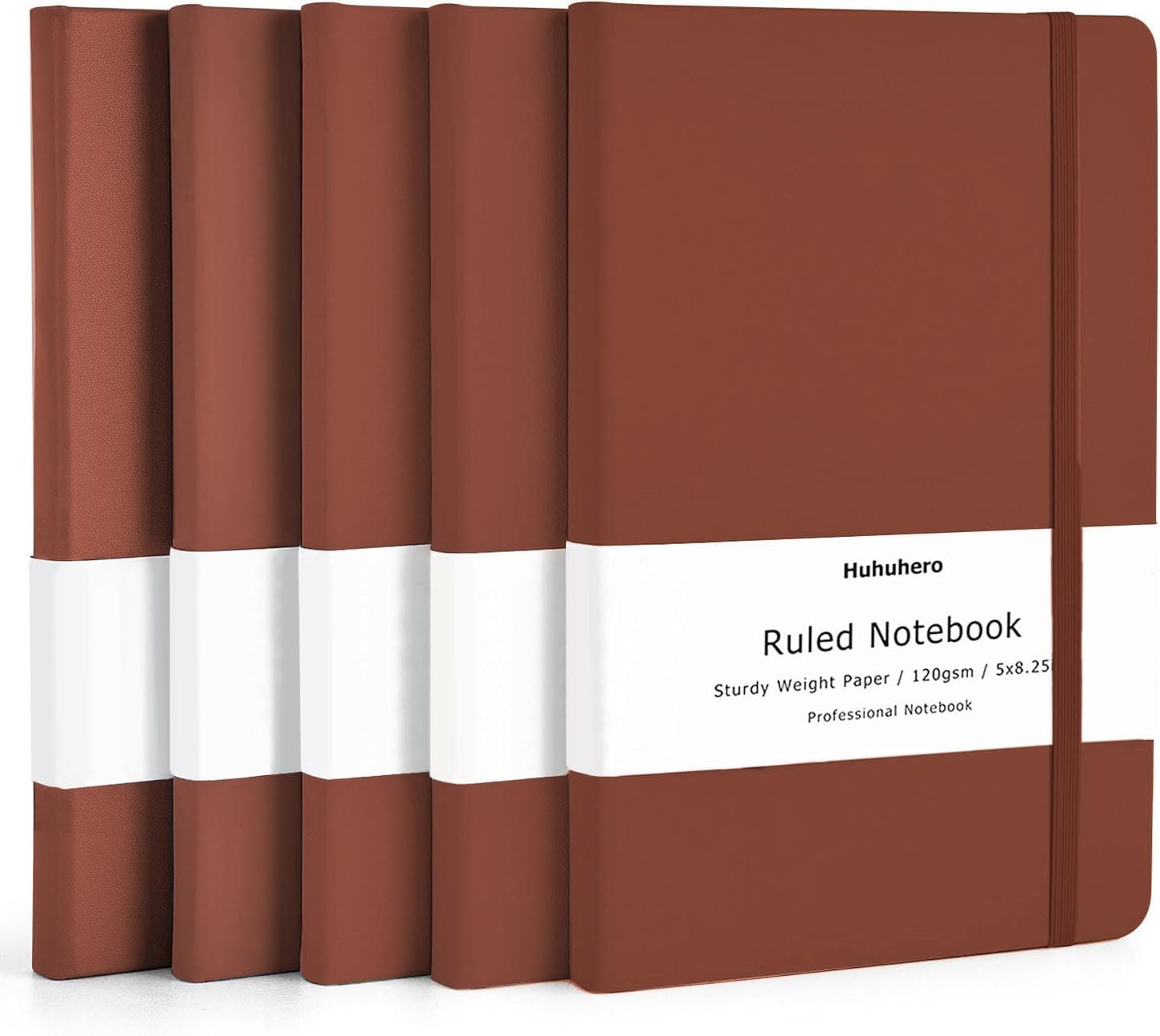 Huhuhero Notebooks Journal, Ruled Notebook, Premium Thick Paper Lined Journal, Black Hardcover Notebook for Office Home School Business Writing Note Taking Journaling, 5"×8.25" (5, Brown)