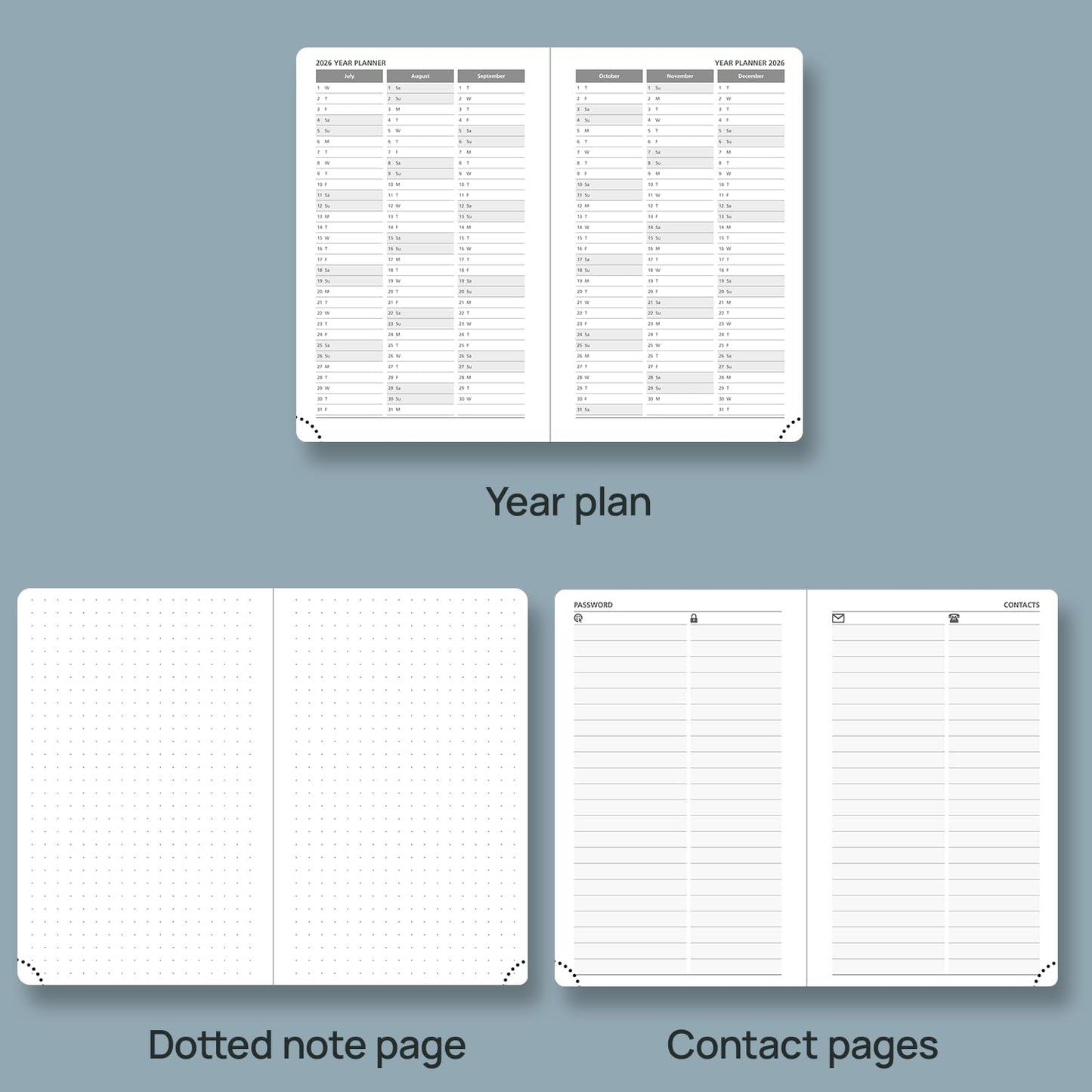 POPRUN Weekly Planner 2026 Pocket Size Calendar (4" x 6.25") 12 Months Notebook with Horizontal Layout, Leather Soft Cover, Inner Pocket, 100GSM Thick Paper, Pen Holder - Black