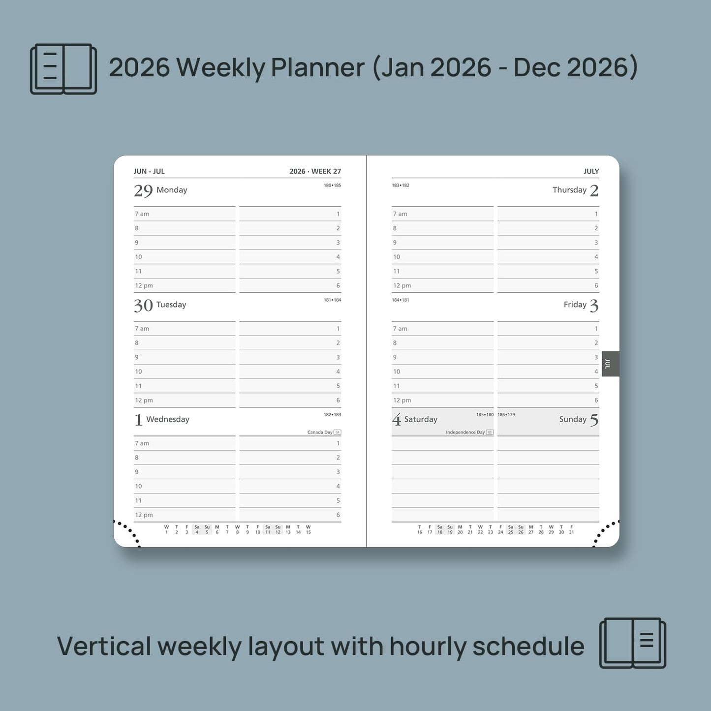 POPRUN 2026 Planner (Pocket Size 4''x 6.25'' Hardcover) - Small Calendar for Purse with Hourly Schedule & Vertical Weekly Layout, Monthly Calendars, 100 GSM - Navy Blue