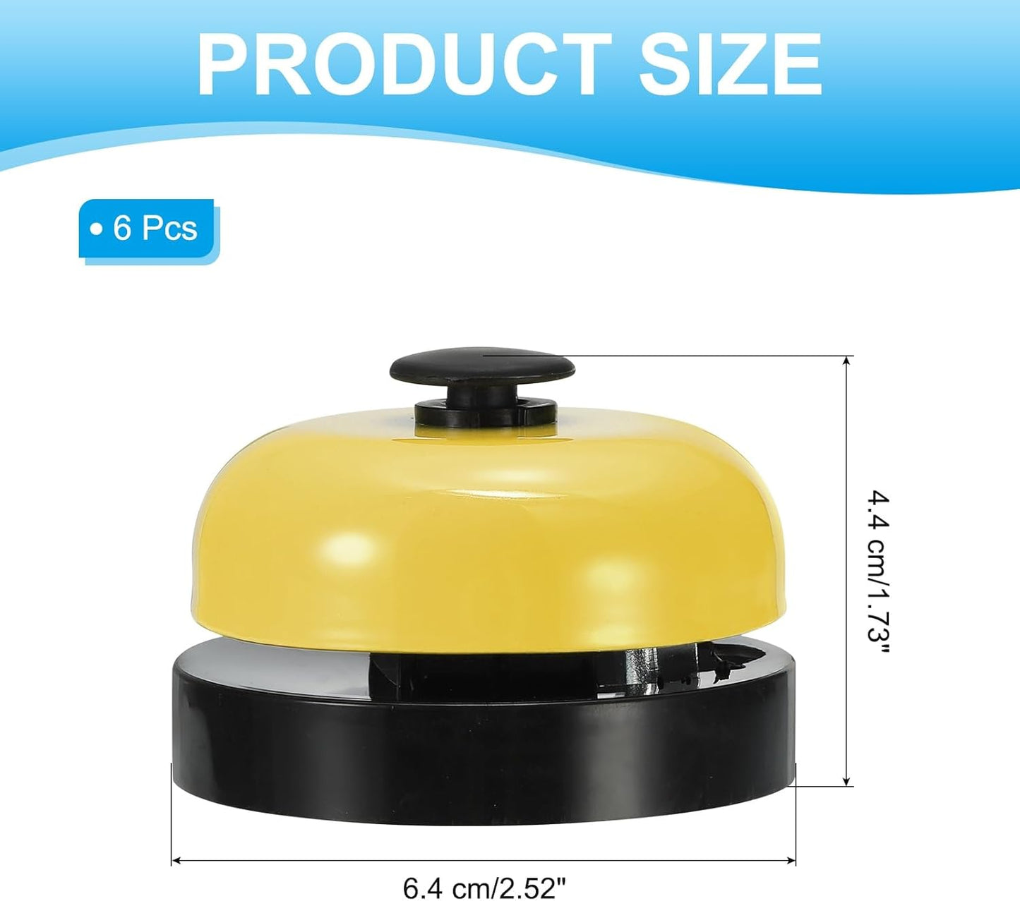 PATIKIL 6 Pcs Desk Call Bell 2.5" Dia with Metal Anti-Rust Construction Black/Yellow