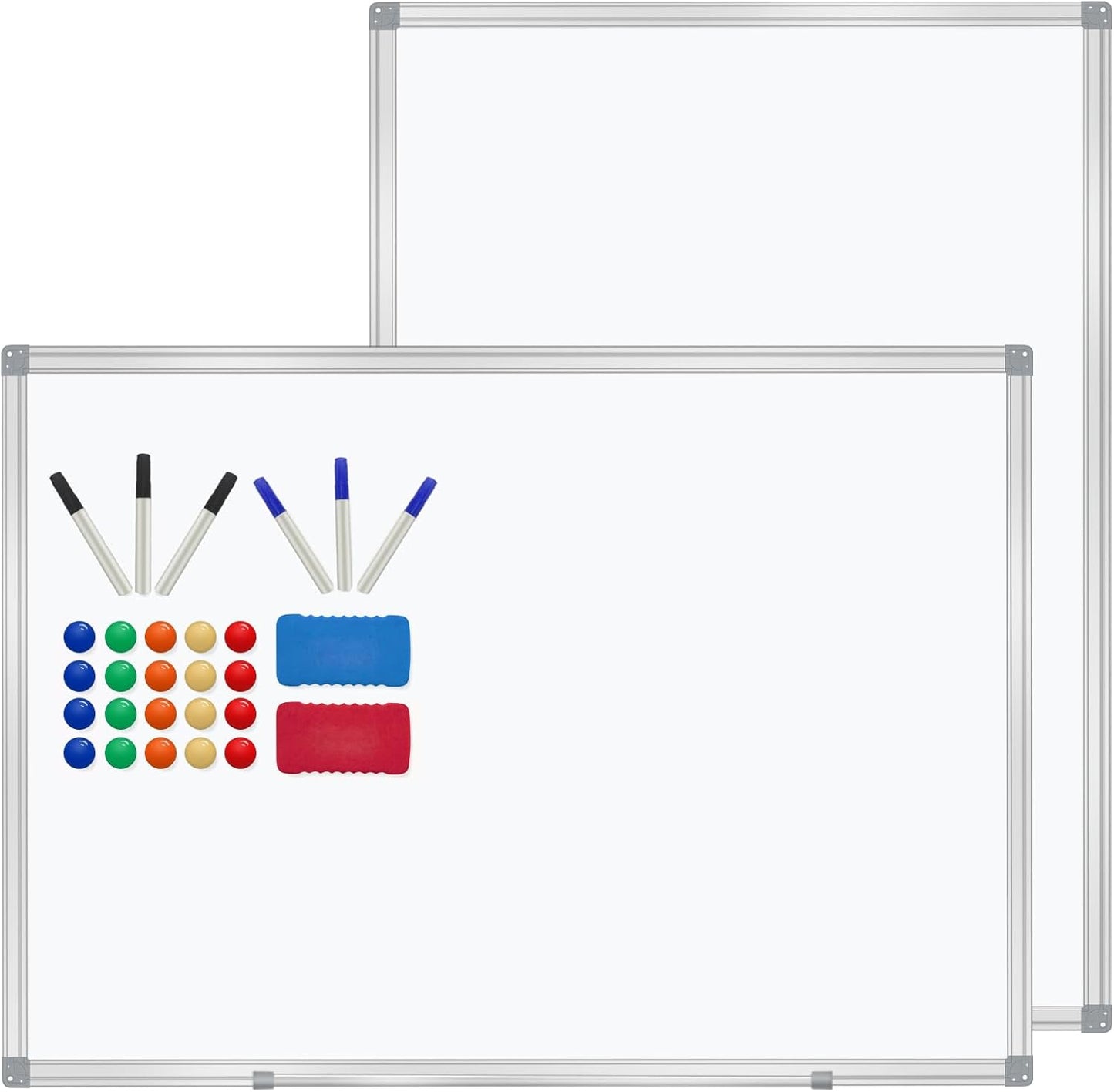 H-Qprobd 3' x 2' Whiteboard Dry Erase White Board for Wall 36x24 (2pcs) Magnetic Boards for Office Classroom & Home, Small Wall Whiteboard Including 6 Markers, 20 Magnets, 2 Erasers