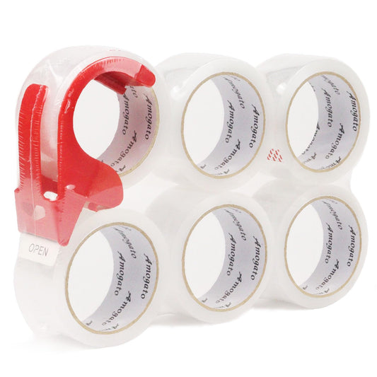 Clear Packing Tape with Tape Gun - Strong Adhesive, Ideal for Shipping and Packaging,6 Rolls 2 Inch X 110 Yards Shipping Packaging Tape