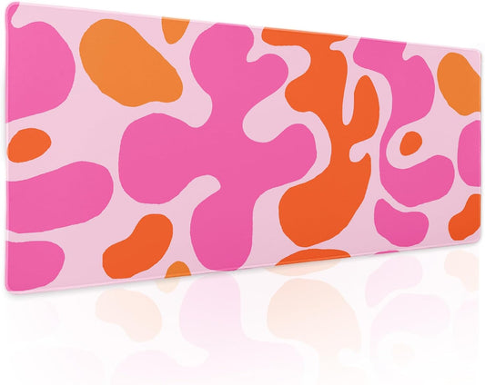 Pink Orange Cute Gaming Mouse Pad XL Kawani Preppy Abstract Modern Geographic Extended Large Desk Mat Mousepad Non-Slip Rubber Base Stitched Edge Long Desk Pad for Desktop Office PC,31.5×11.8 Inch