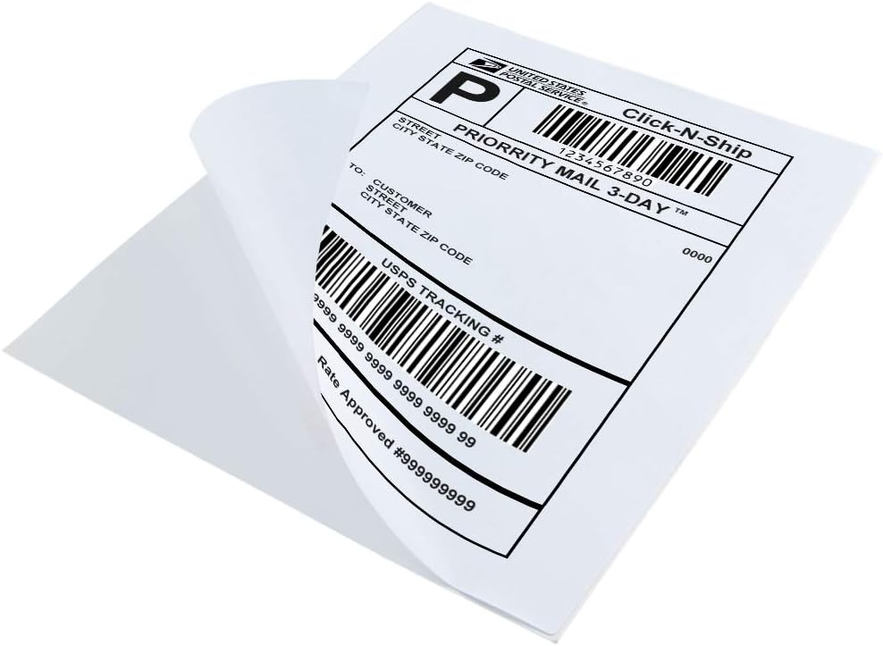 L LIKED 8.5" x 11" Printable White Sticker Paper Full Sheet Label, Matte, for Laser & Inkjet Printers (100 Sheets)