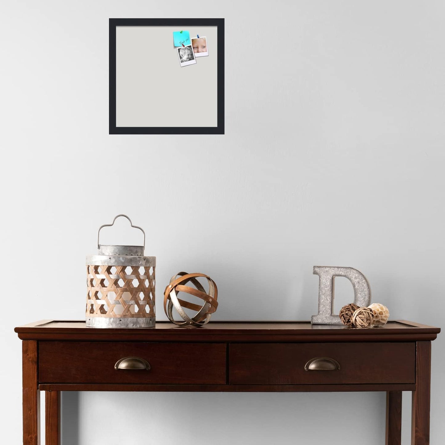 PinPix 14x14 Inch Cork Bulletin Board. This Decorative Framed Pin Board Comes with Light Stone Design and a Satin Black Frame. Ideal for Home Office Decor or Message Board (PinPix-1809)