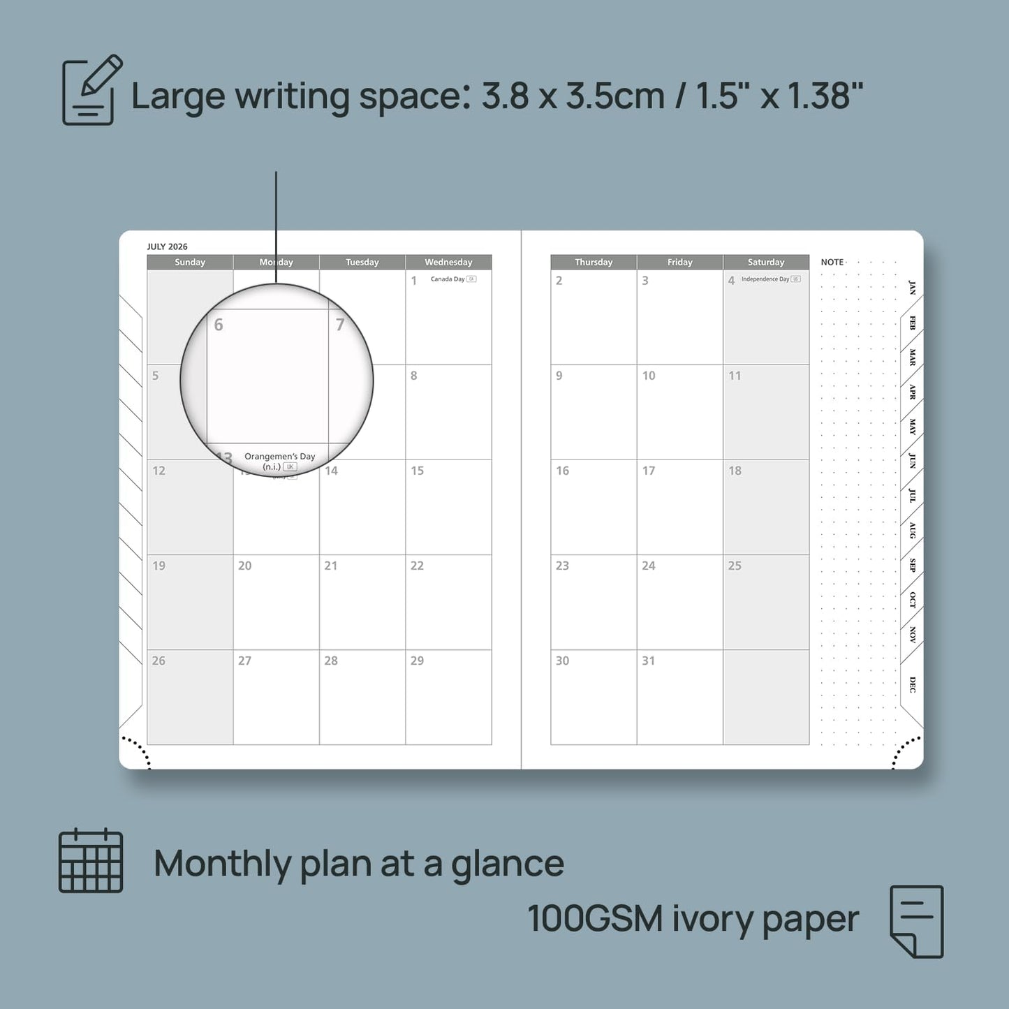 POPRUN Weekly Planner 2026 (Medium 6.5" x 8.5") Calendar 12 Months Notebook with Horizontal Layout, Leather Soft Cover, Monthly Tabs, Inner Pocket, 100GSM Thick Paper, Pen Holder - Soft Pink