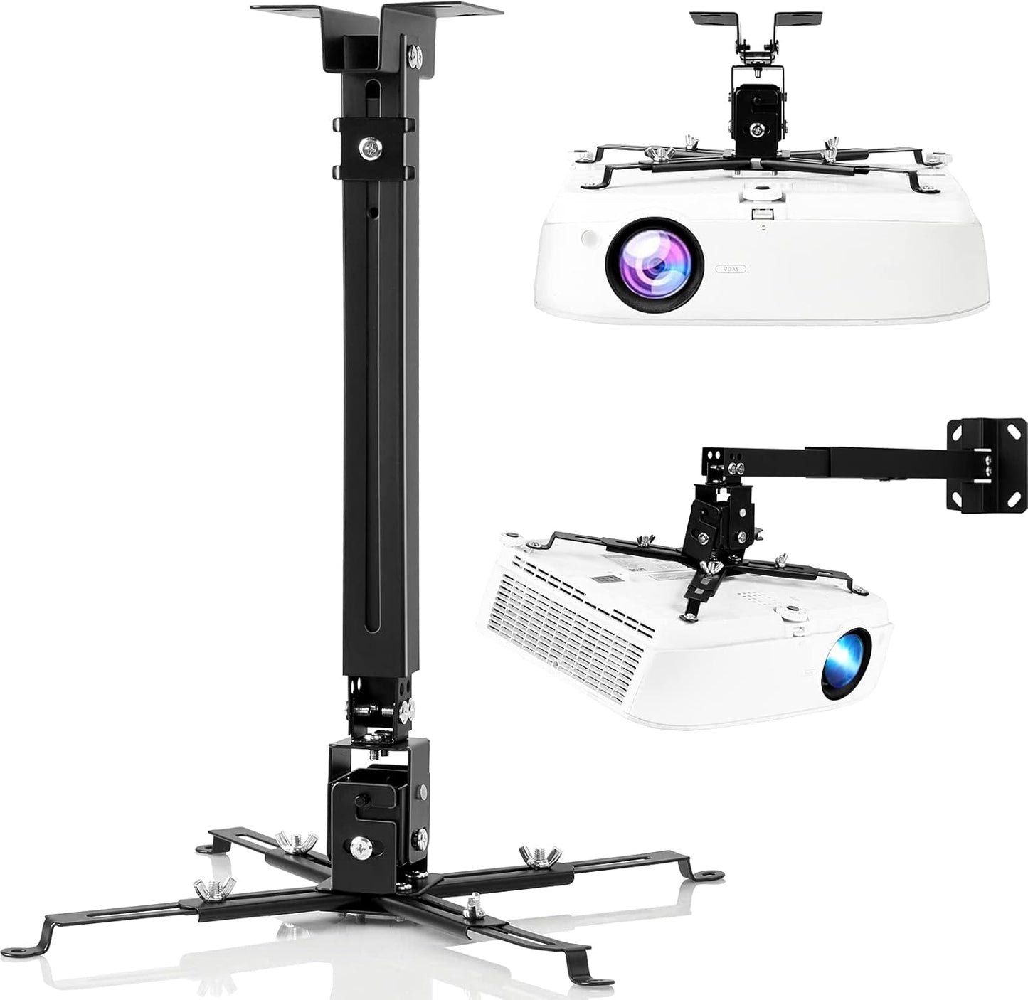3-in-1 Projector Mount Wall/Ceiling Projection Bracket, Universal Height Adjustable Hanging Mount Bracket Holder with Extension Pole for Home and Office Projector